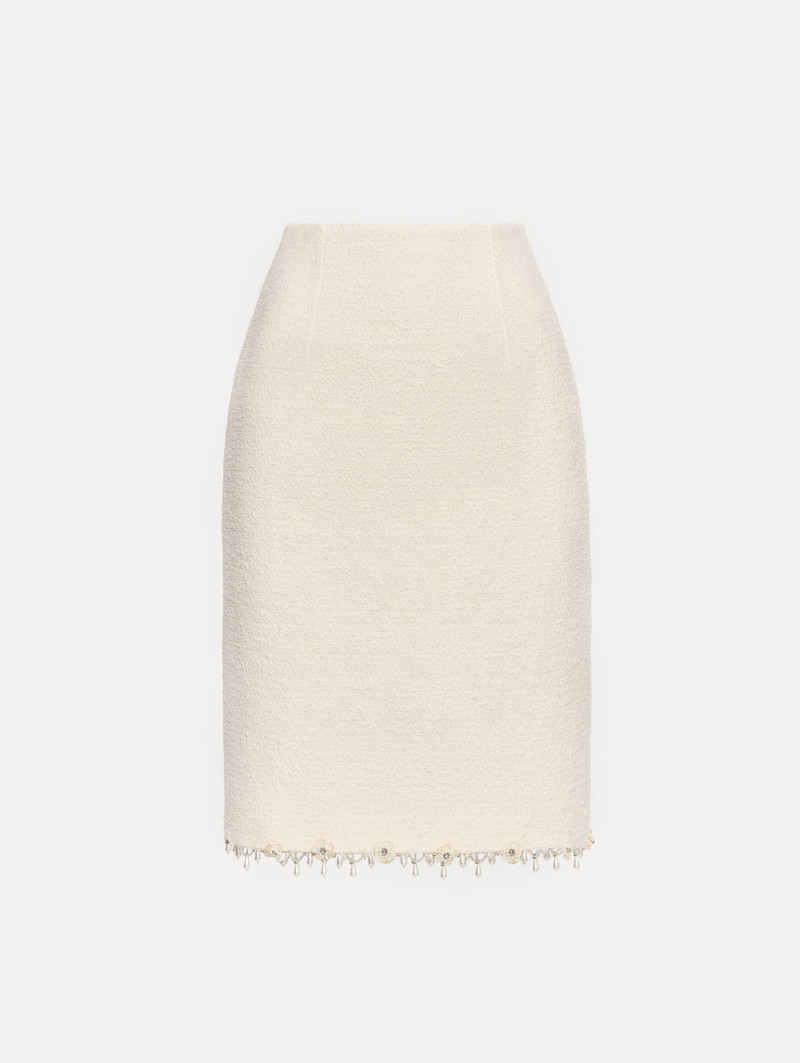 FLORAL JEWELED FRINGE TWEED SKIRT 1