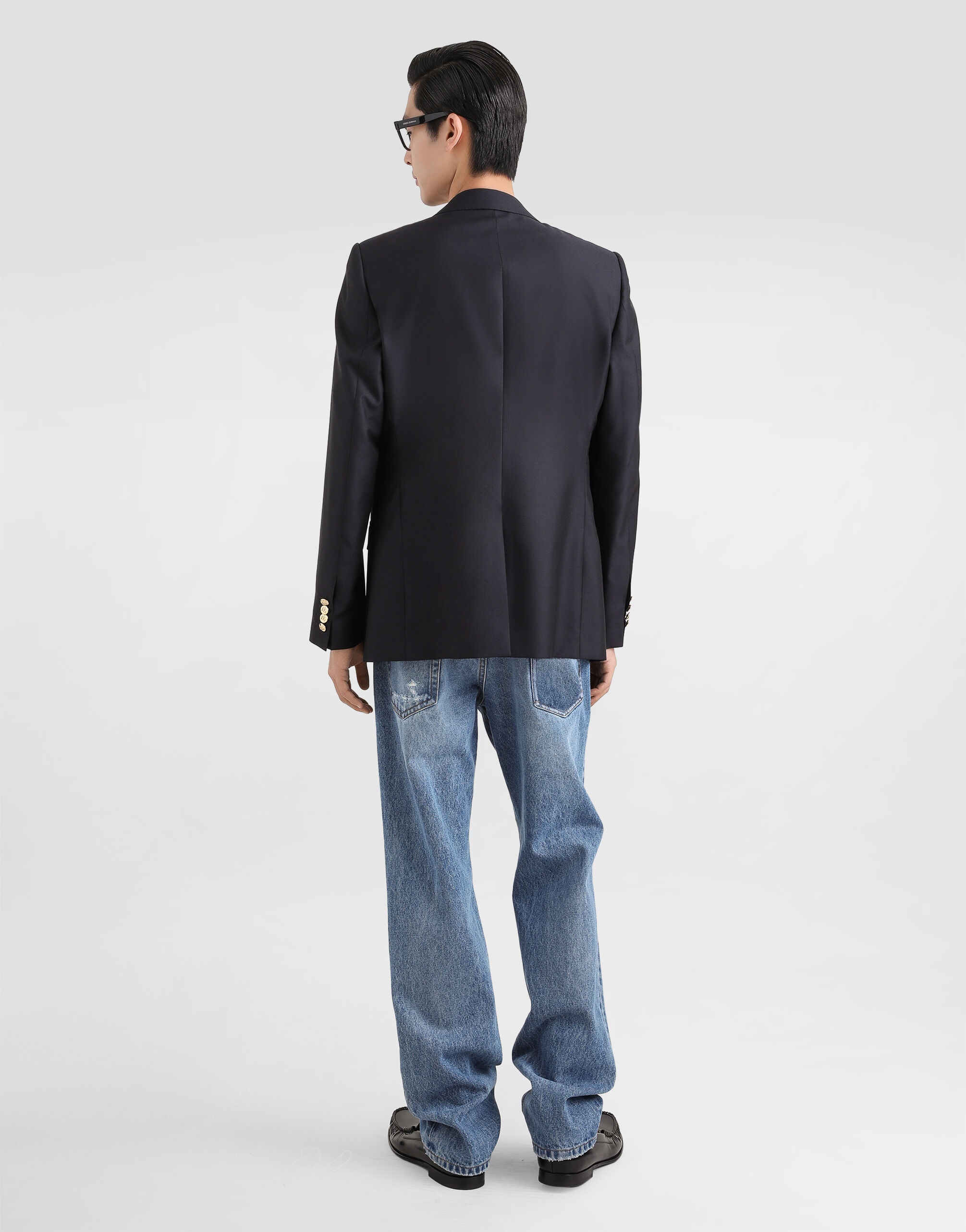 Single-breasted wool and silk jacket with patch - 3