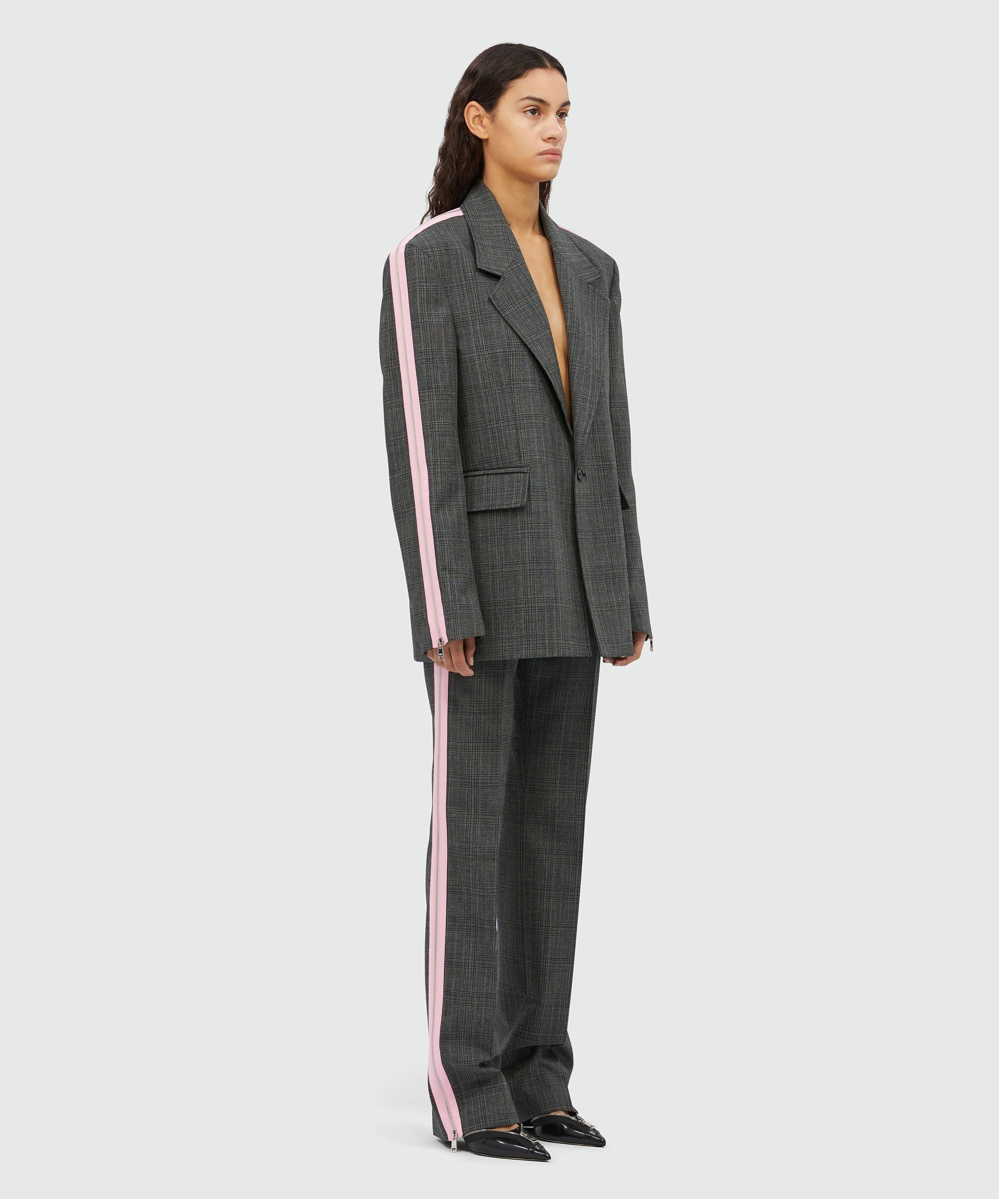 Prince of Wales wool trousers with pink zip - 4