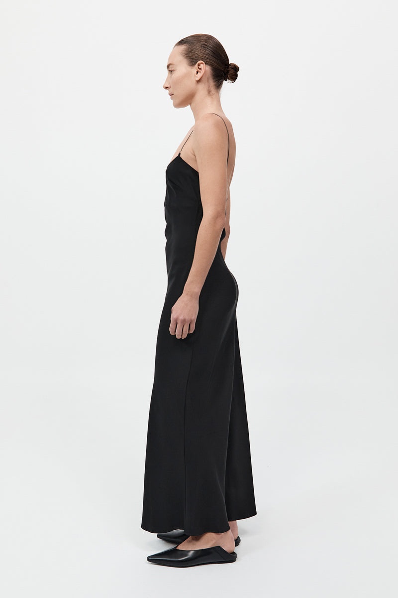 Fine Chain Silk Slip Dress - Black - 6