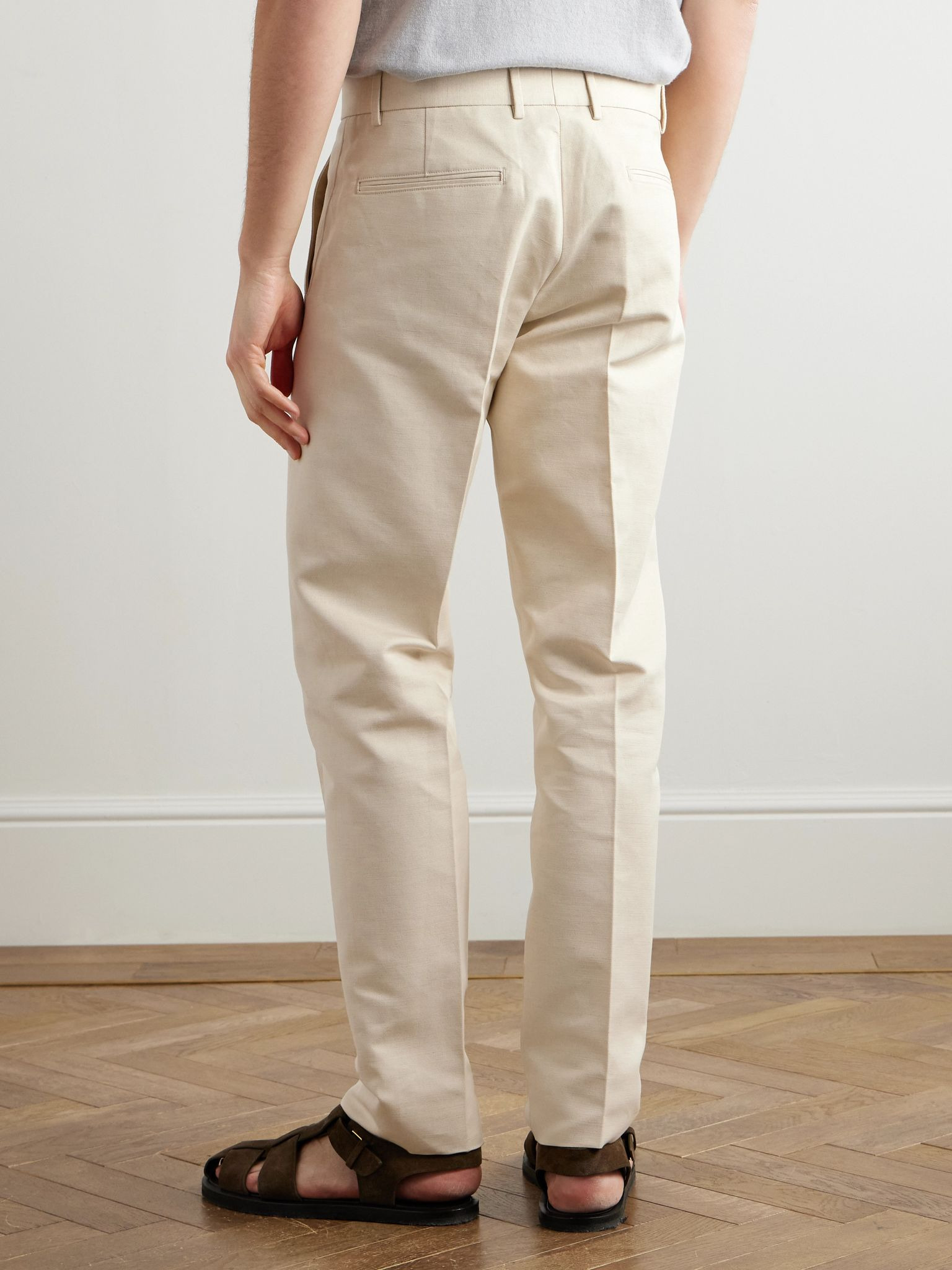 Cedric Tapered Cotton and Linen-Blend Canvas Trousers Beige - 4