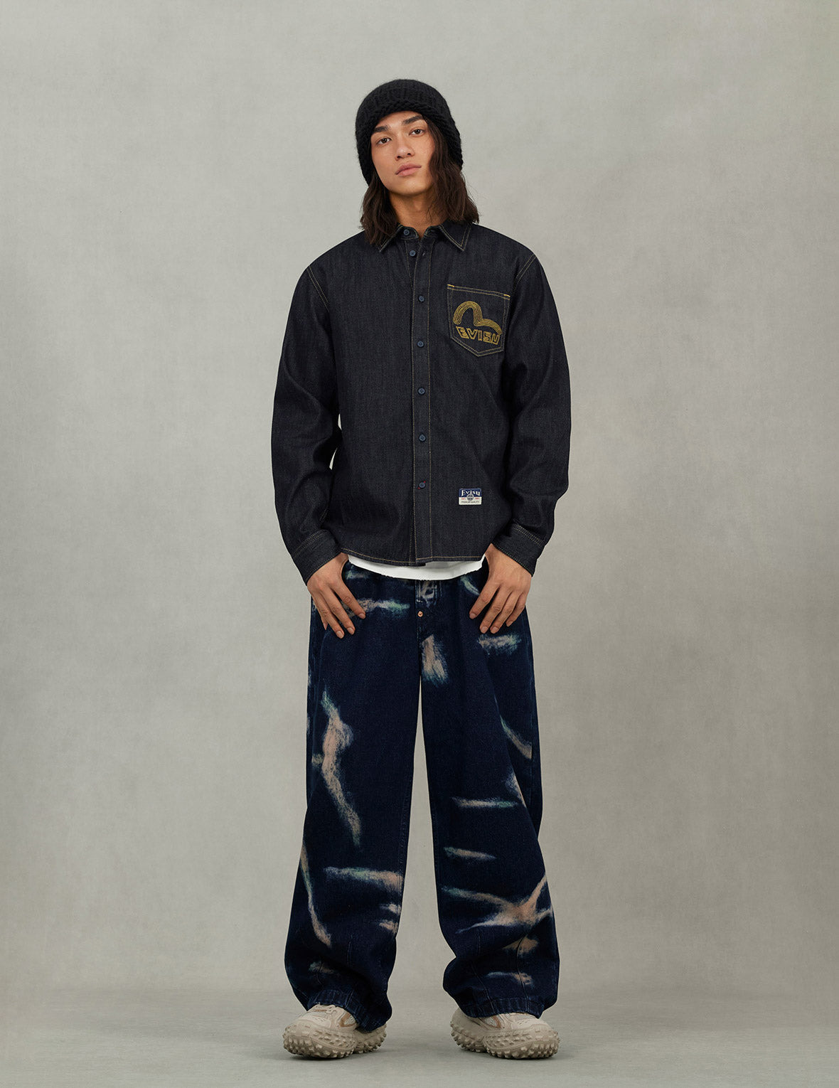 Seagull Embroidery Regular Fit Denim Long-sleeve Shirt - 5