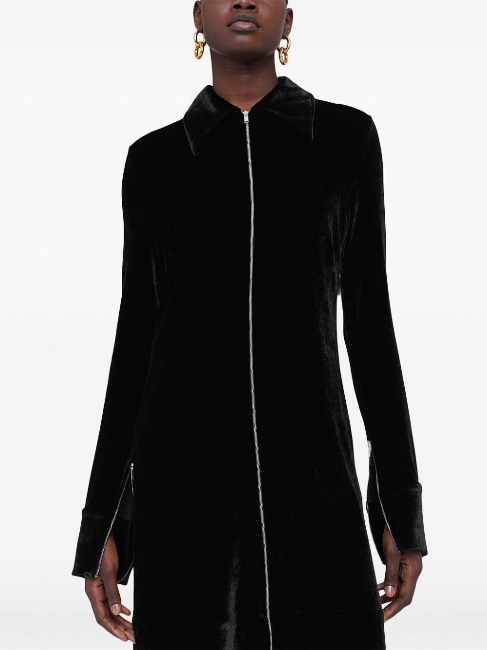 zip-up velvet shirtdress - 3