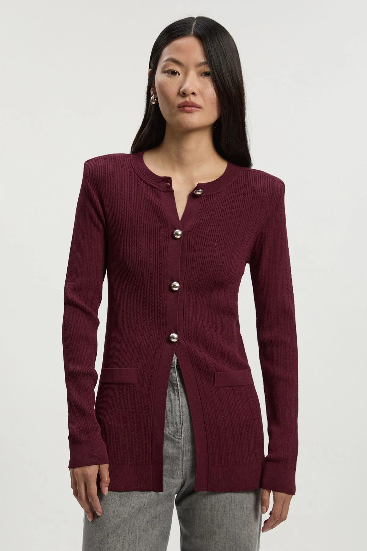 Dome Button Longline Knitted Cardi - 1