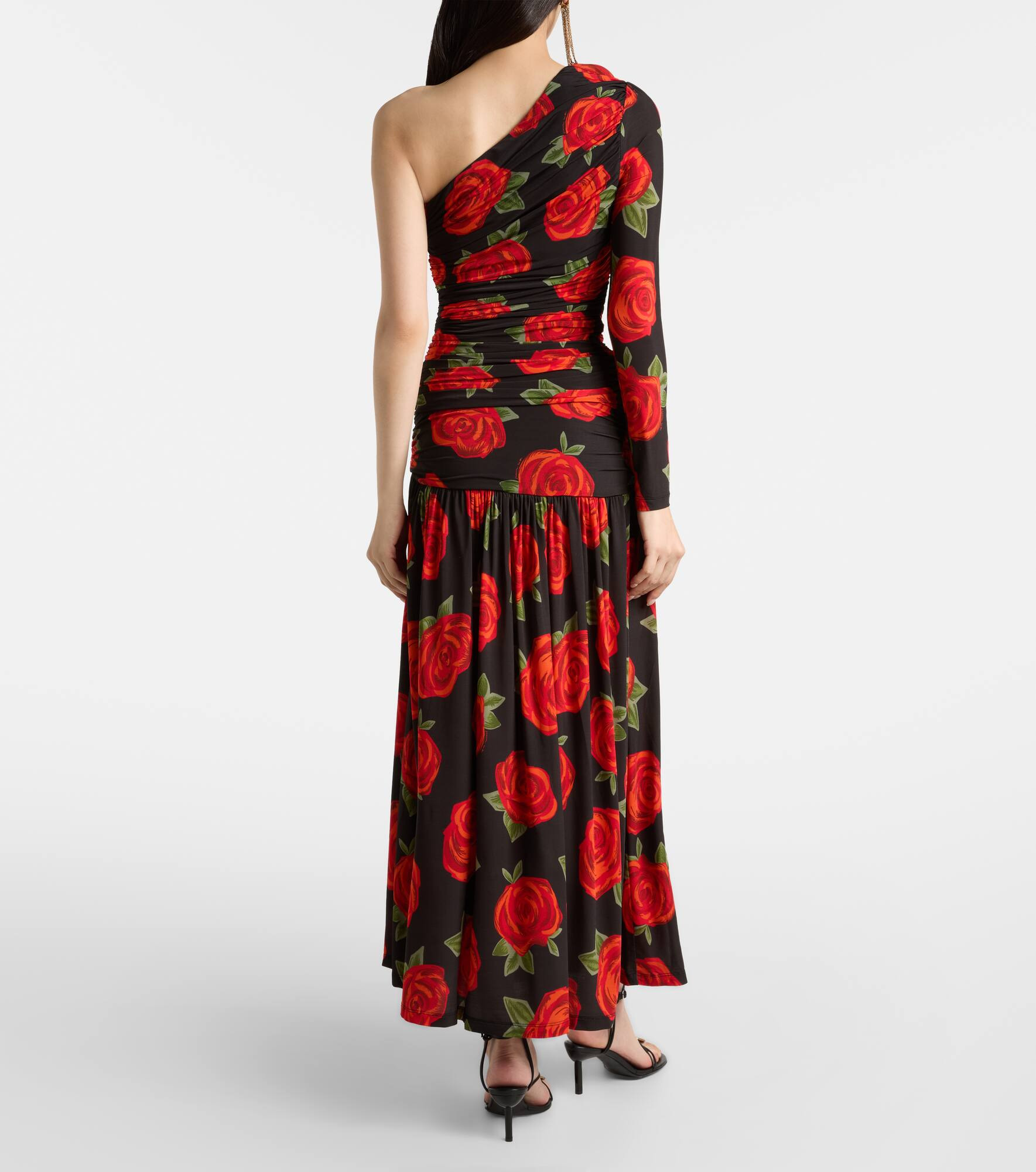 Latin Roses draped one-shoulder maxi dress - 3