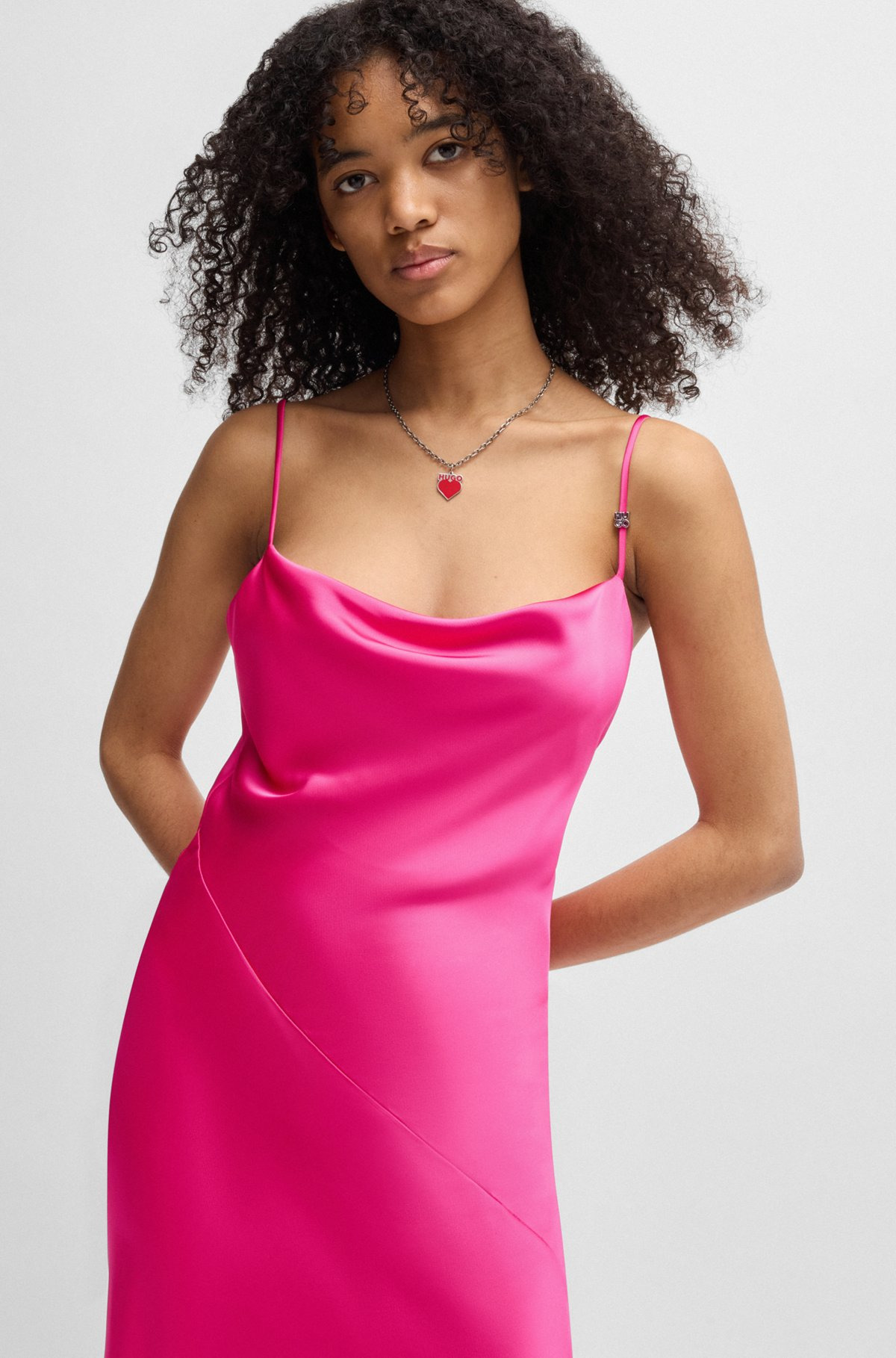 SATIN DRESS WITH ASYMMETRIC HEMLINE - 5