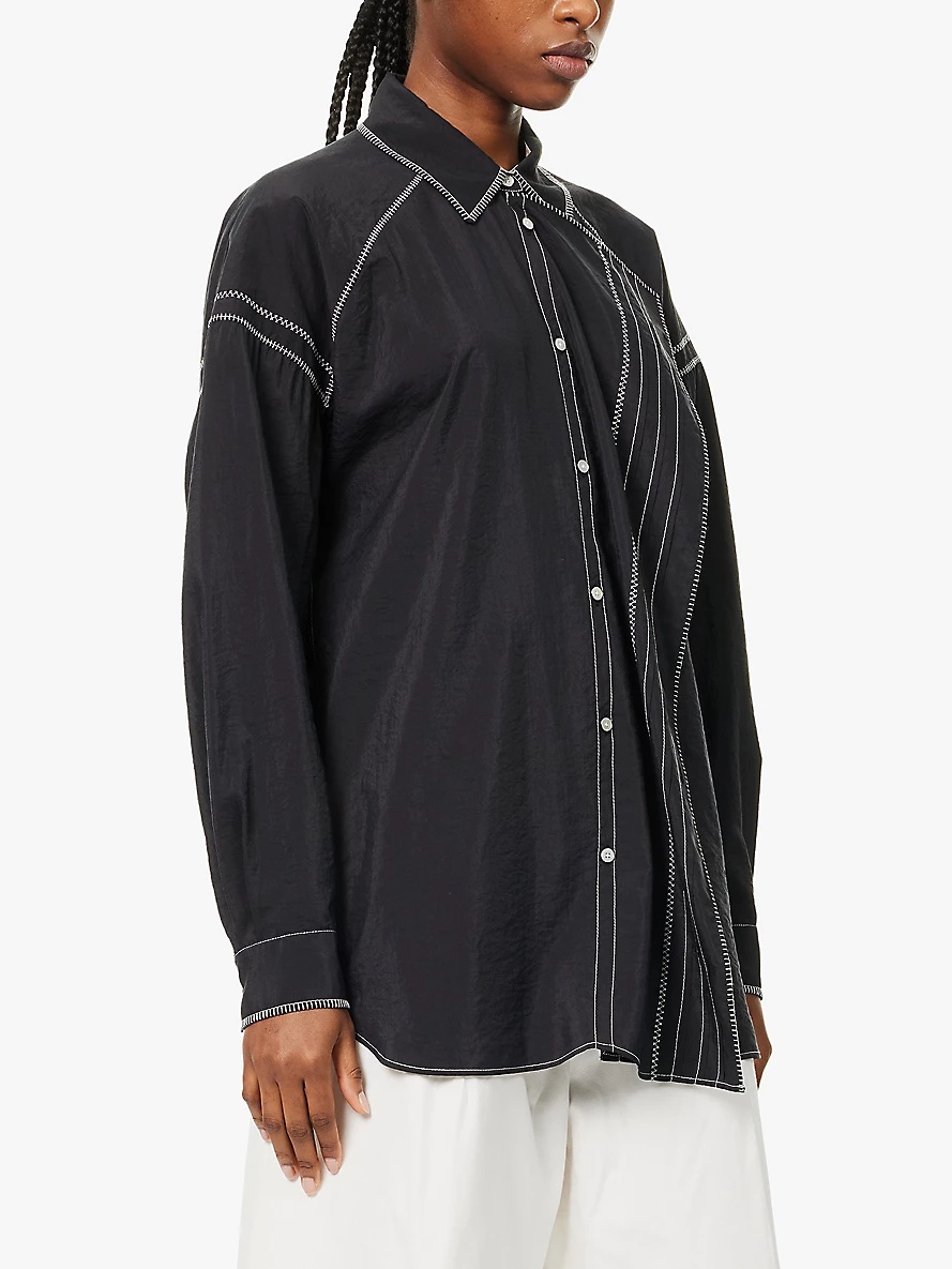 Embroidered-trim silk-blend shirt - 3