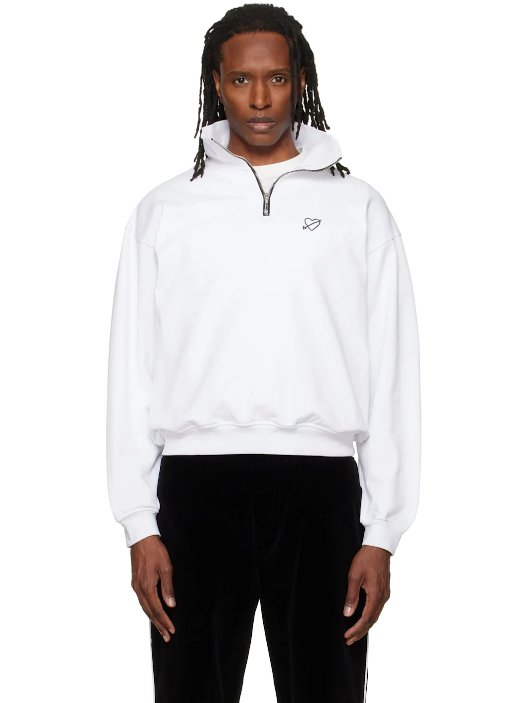 SSENSE Exclusive White Heart Half-Zip Sweatshirt - 1