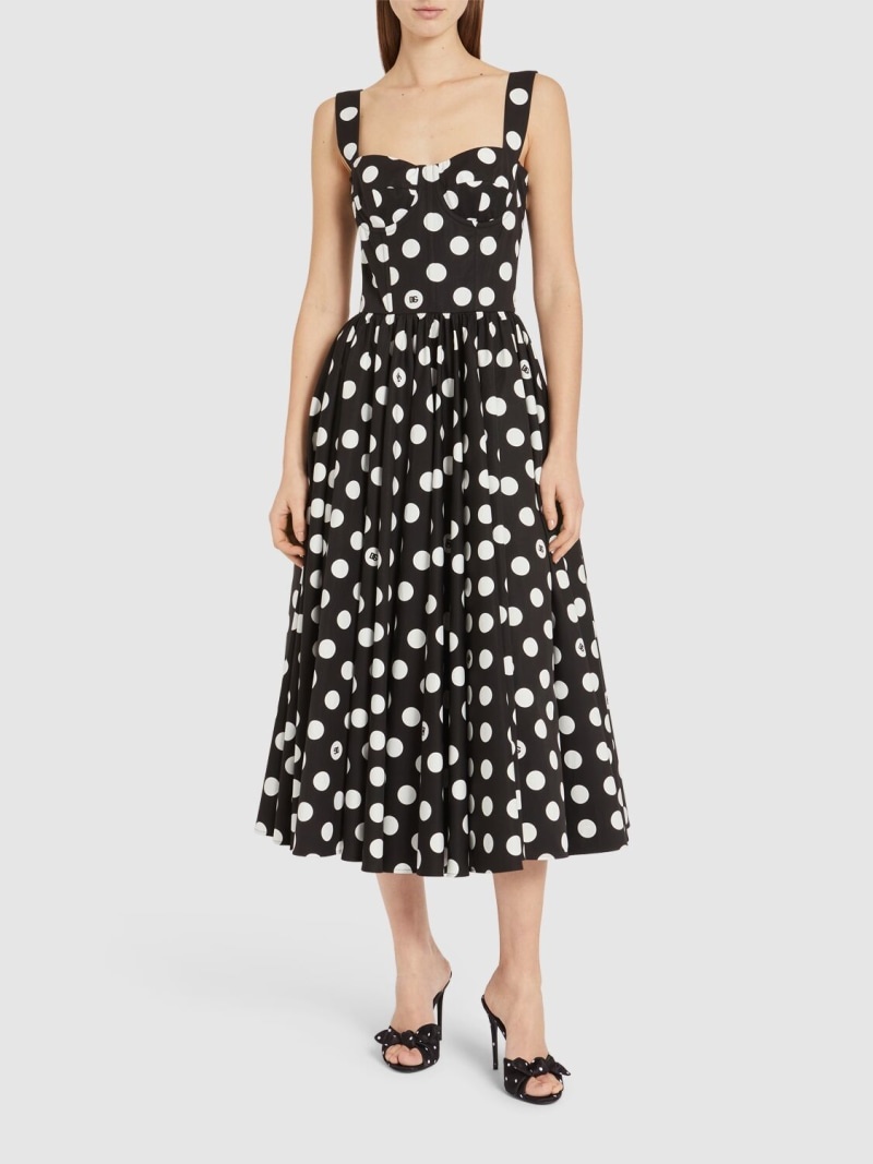 Polka dots logo cotton poplin midi dress - 2