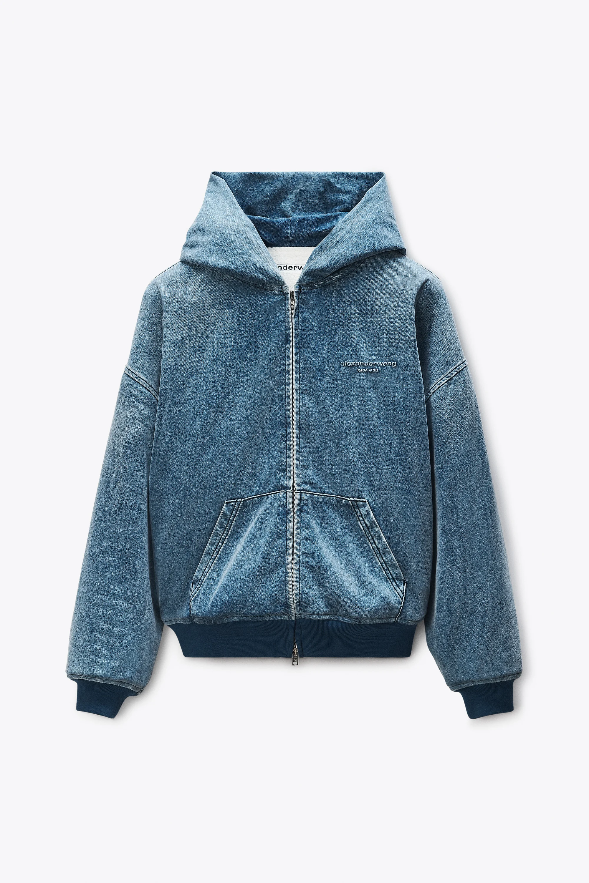 Light Blue Brushed Denim Oversized Hoodie - 1