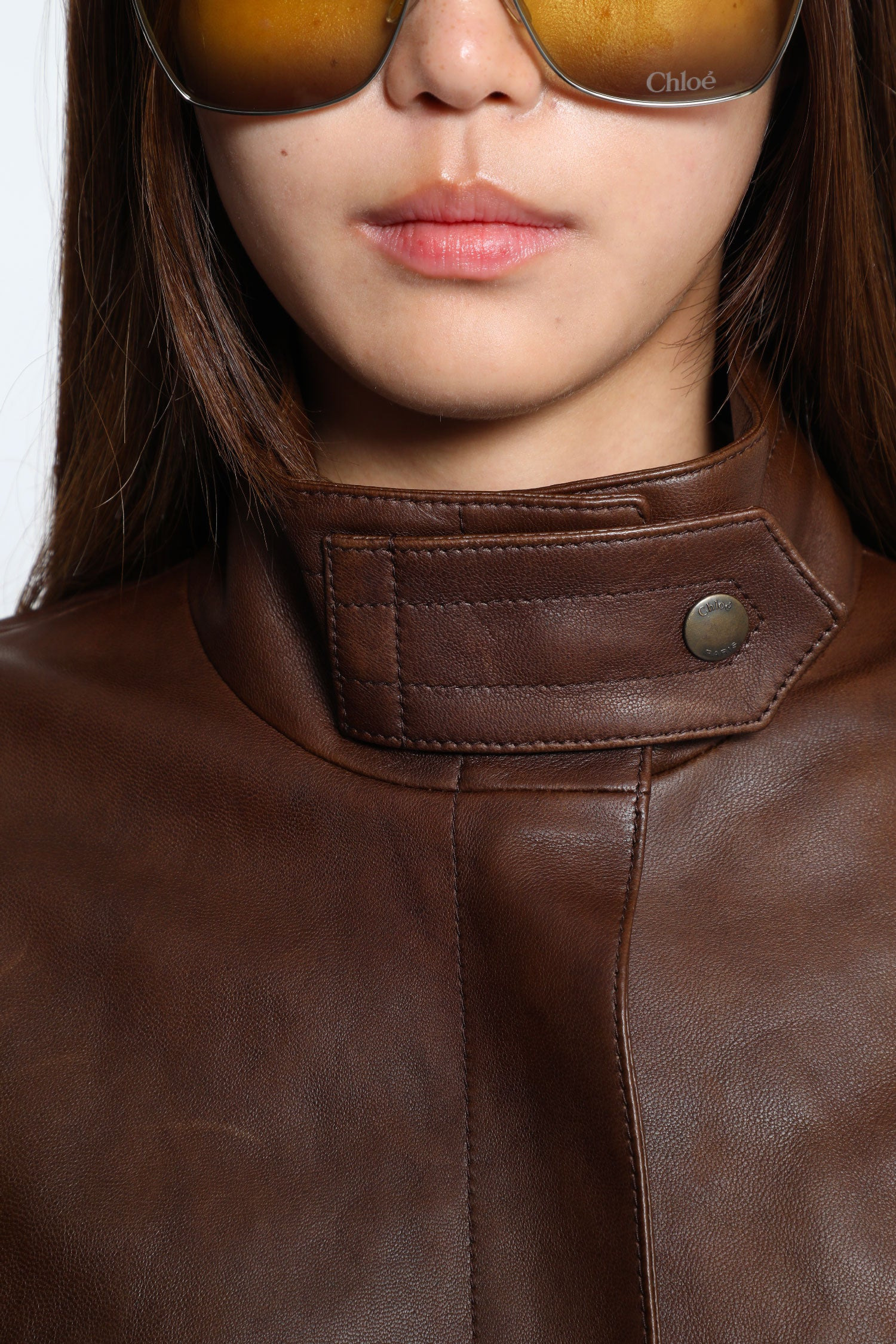 High-neck Short Jacket In Leather - 7