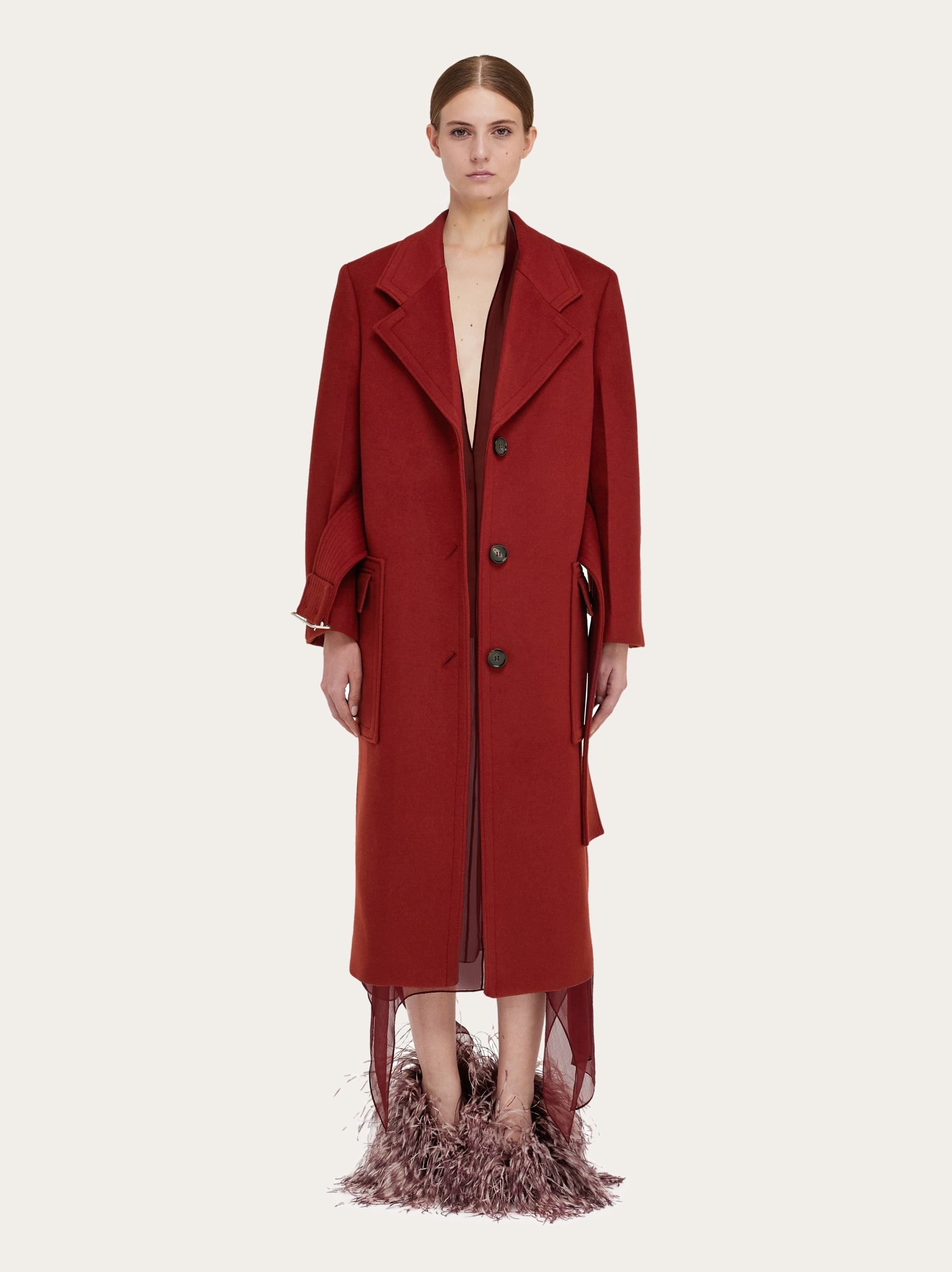 Long cashmere and wool coat with wide belt - 6