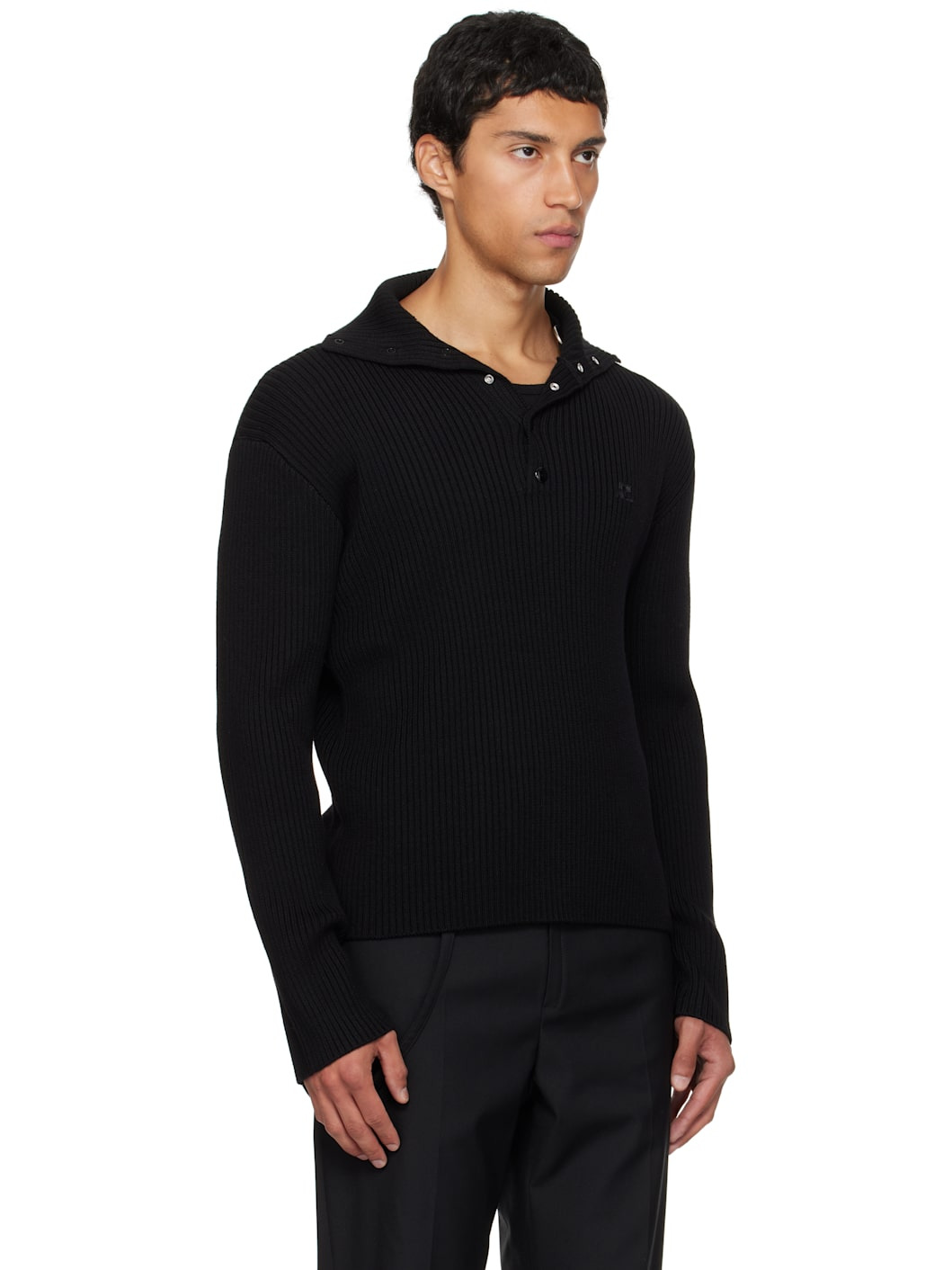 Black Ribbed Wool Polo - 2