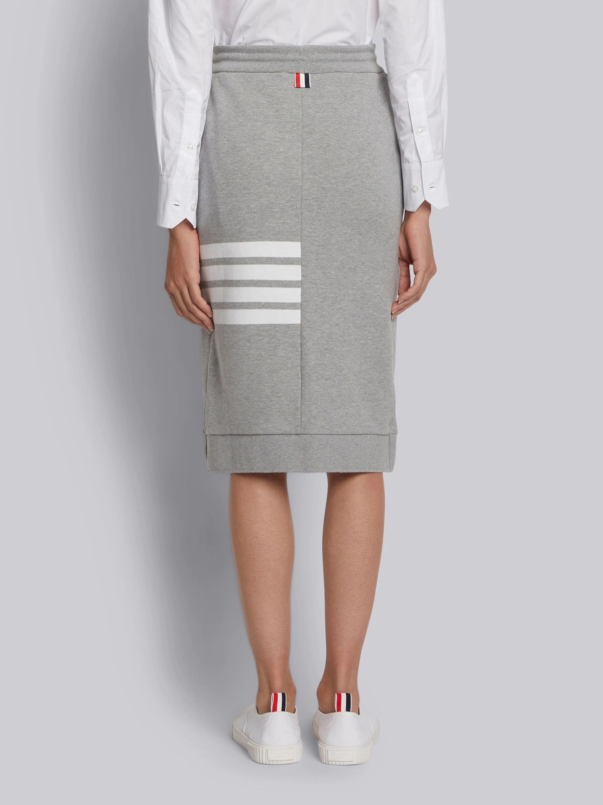 Light Grey Classic Loopback Jersey Engineered 4-bar Stripe Drawstring Sack Skirt - 3