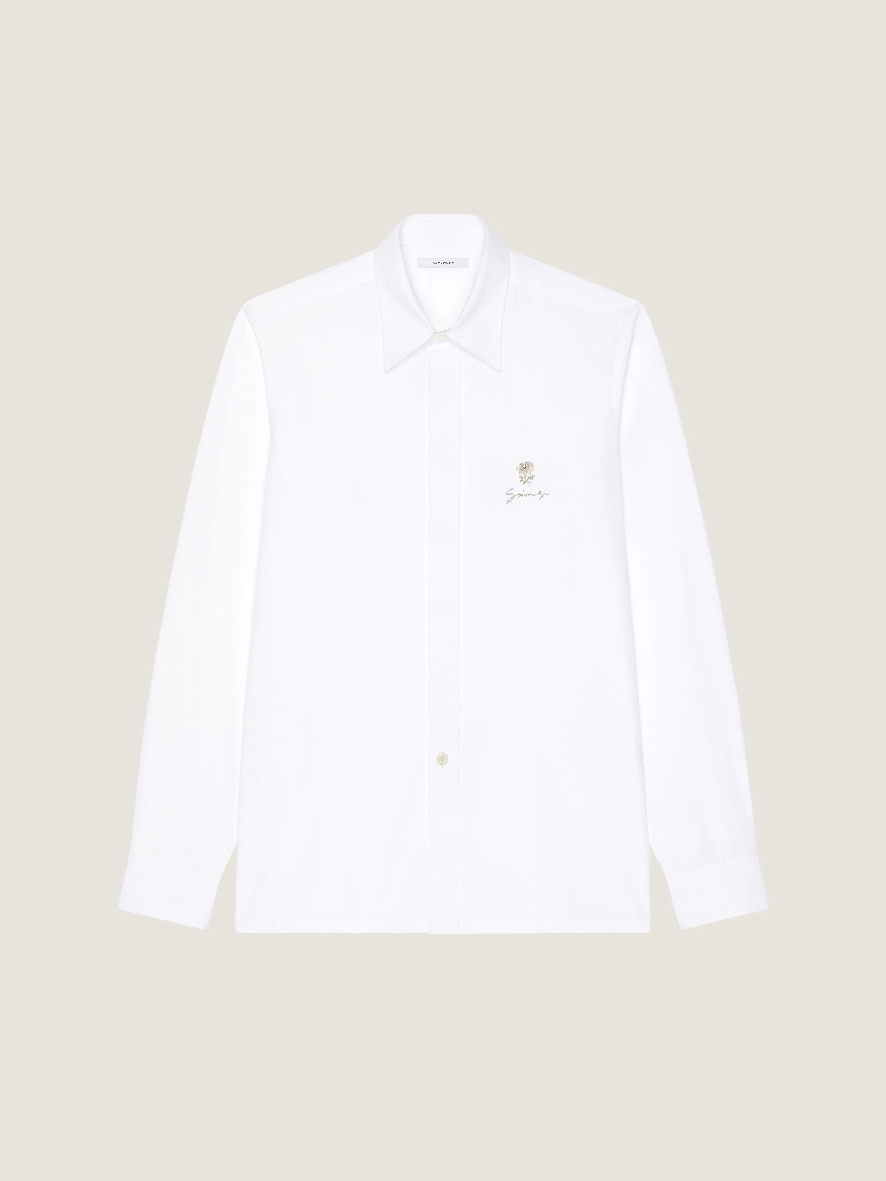 SLIM FIT SHIRT IN COTTON WITH PEARL EMBROIDERY - 1