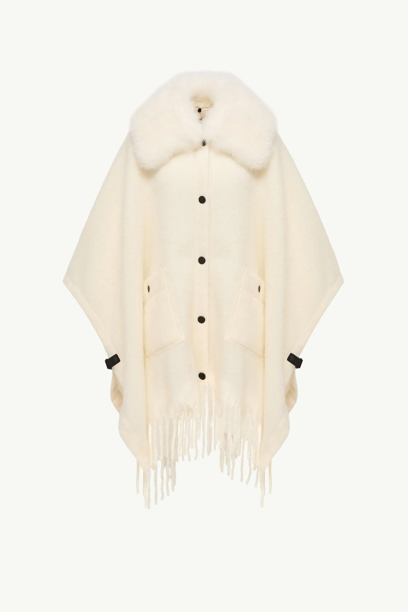 Shearling Collar Mohair, Alpaca & Wool Blend Cape - 1