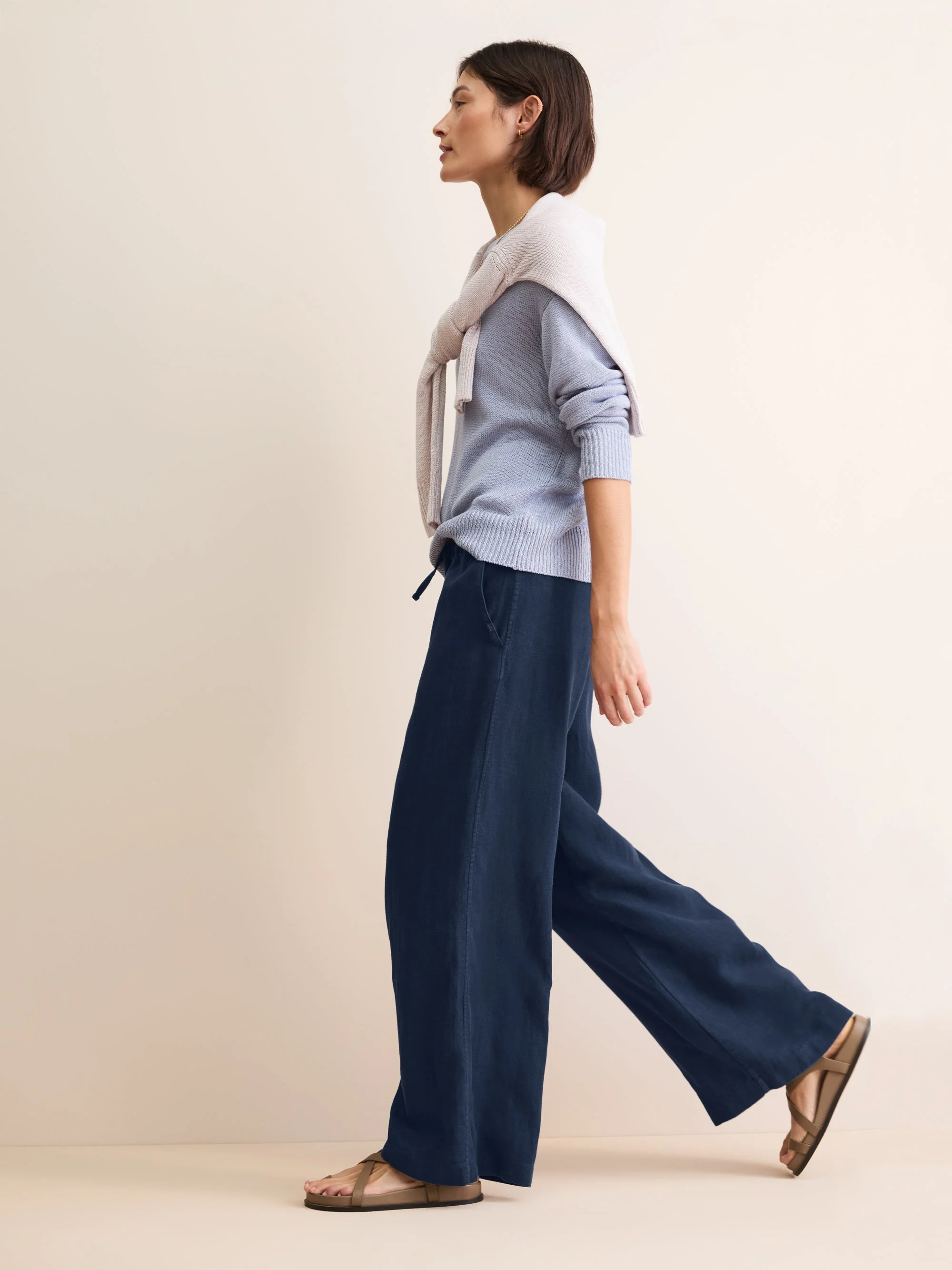Sicily Linen Wide Leg Pants Navy Blue - 1