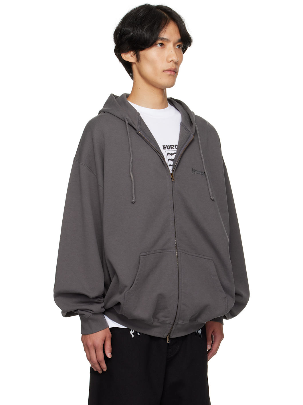 Gray Boxing Logo Oversized Zip-Up Hoodie - 2