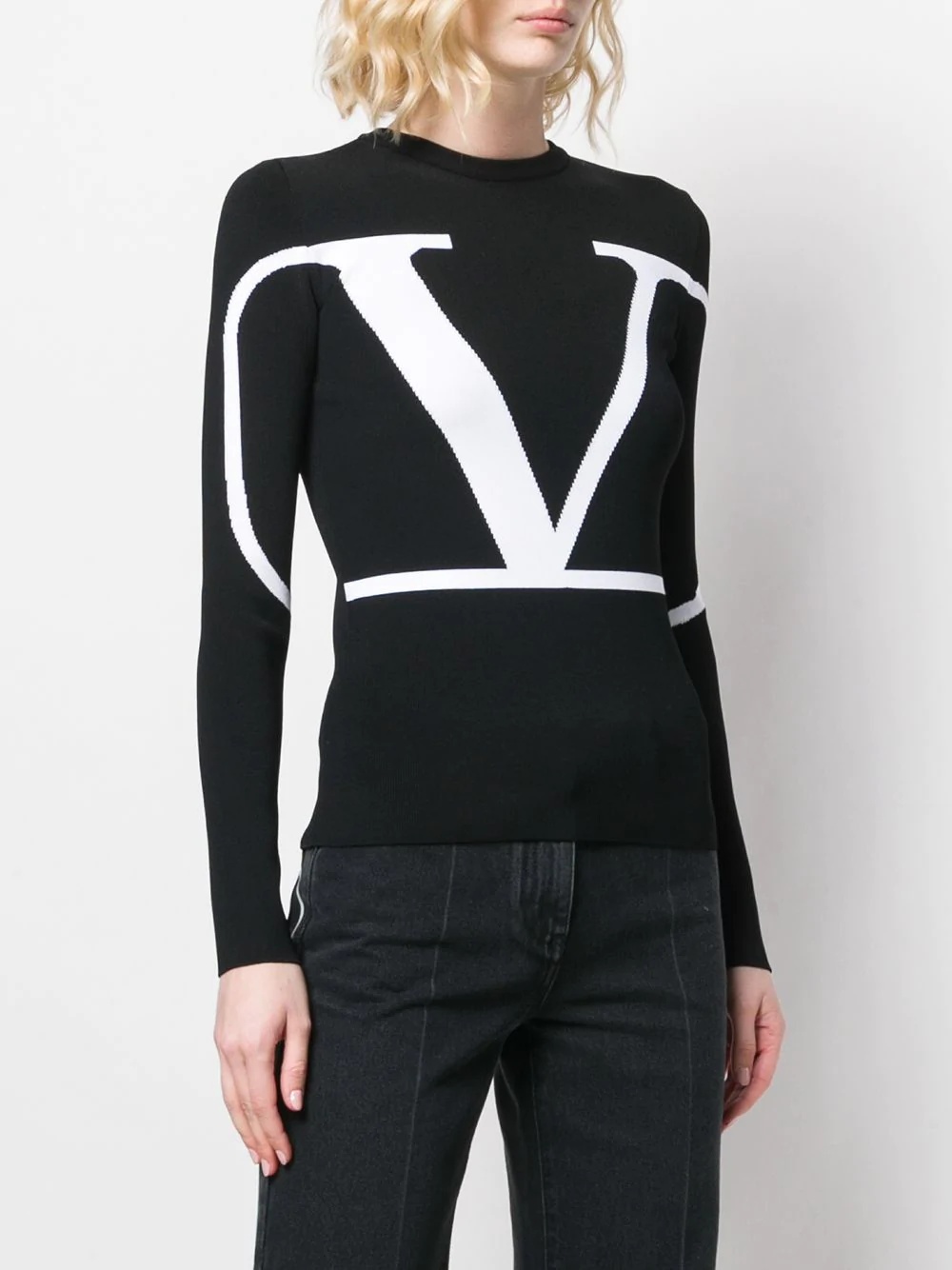 V logo ribbed knit top - 3