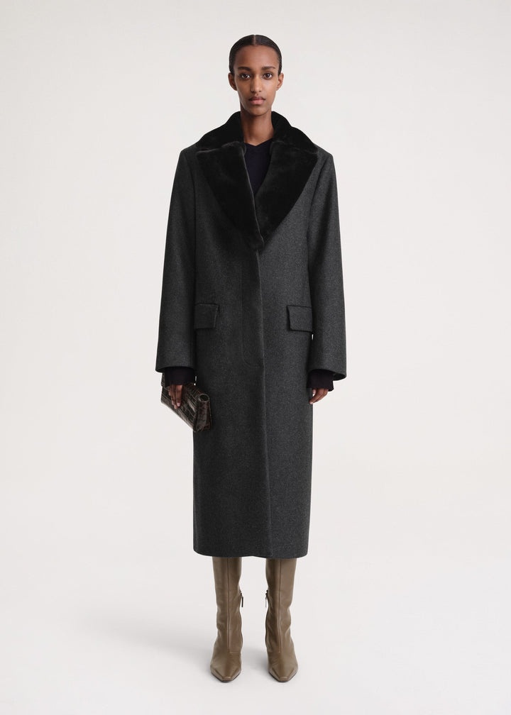 Shearling-collar coat charcoal mélange - 2