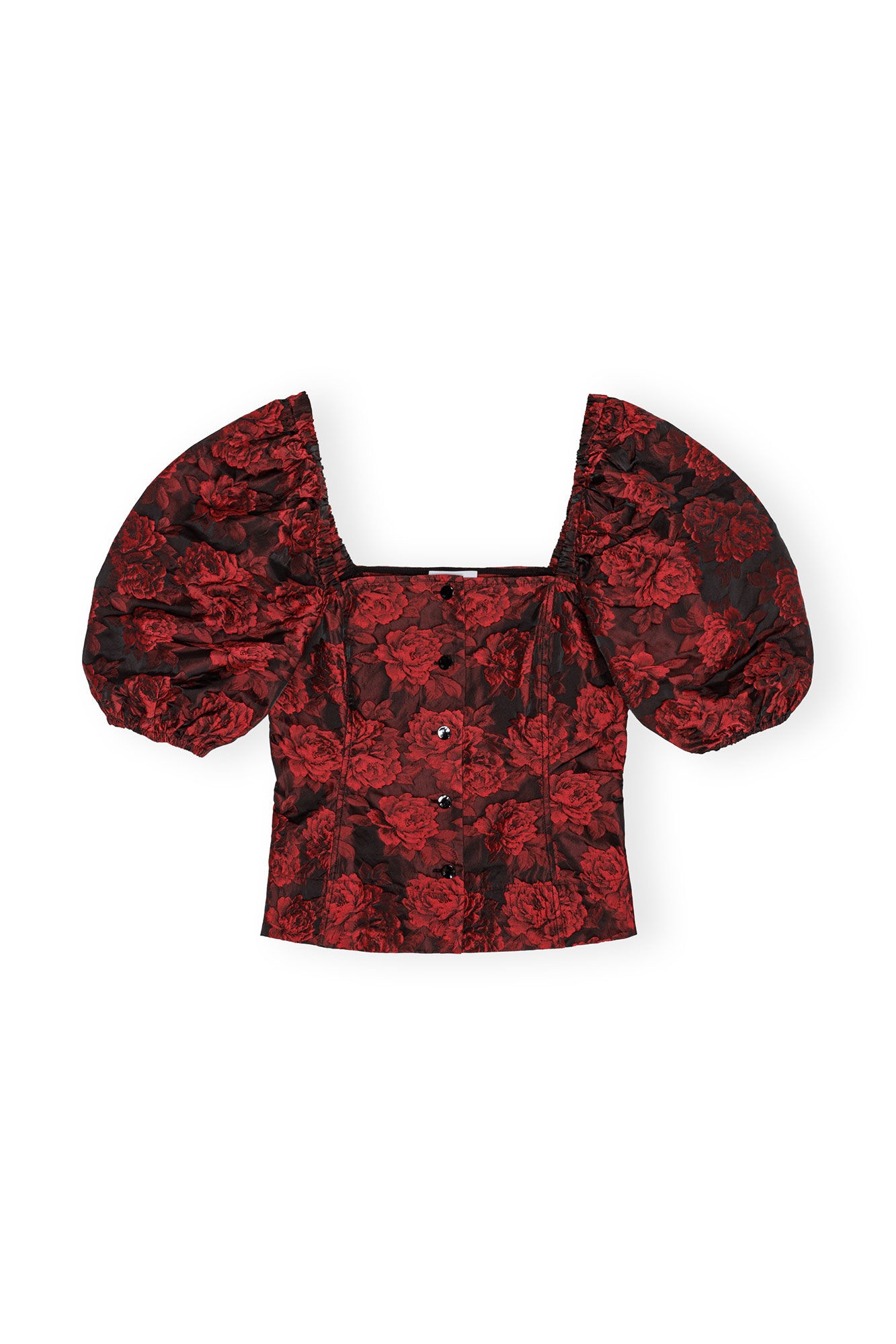 RED BOTANICAL JACQUARD FITTED BLOUSE - 6