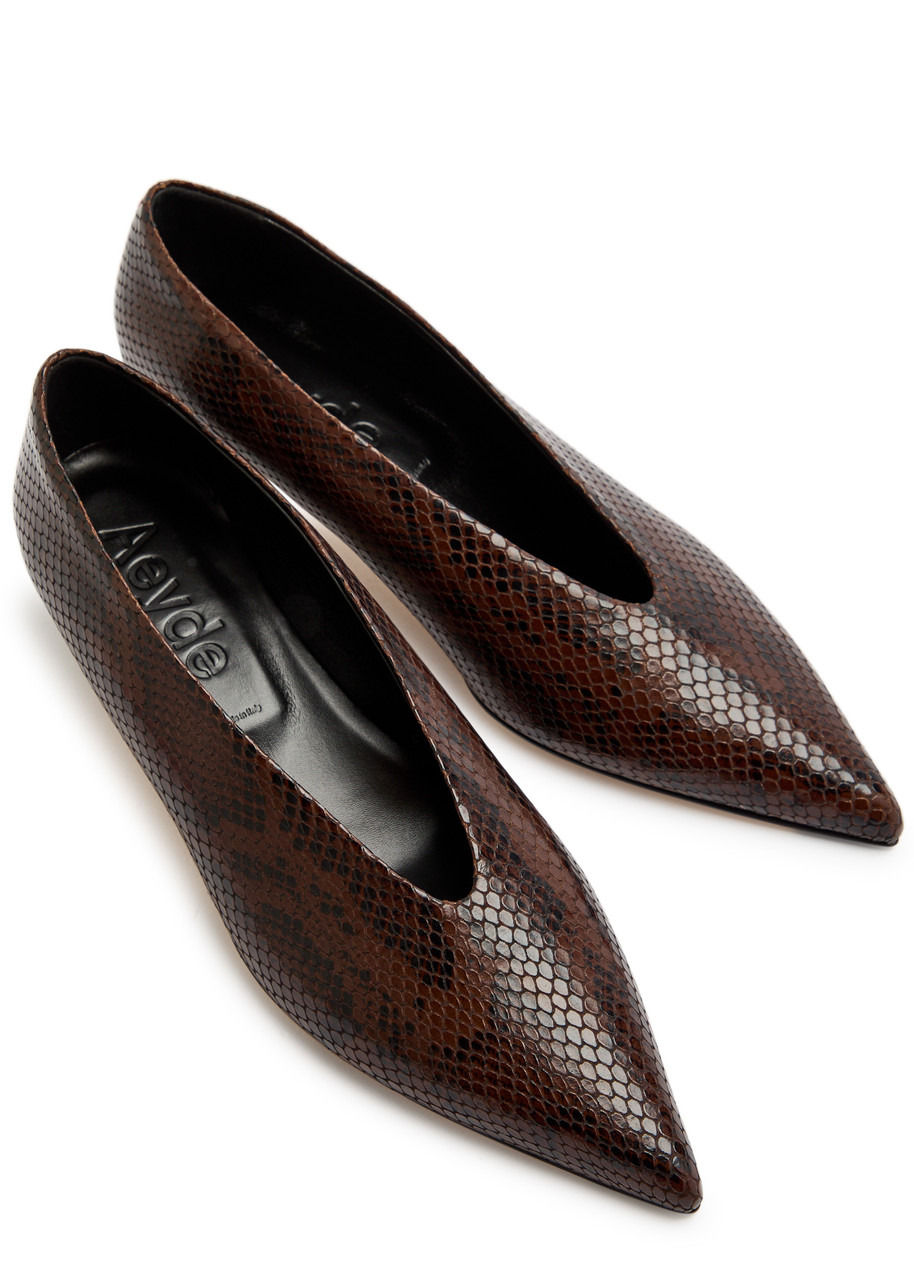 Aeyde Clara 35 Python-effect Leather Pumps - 3