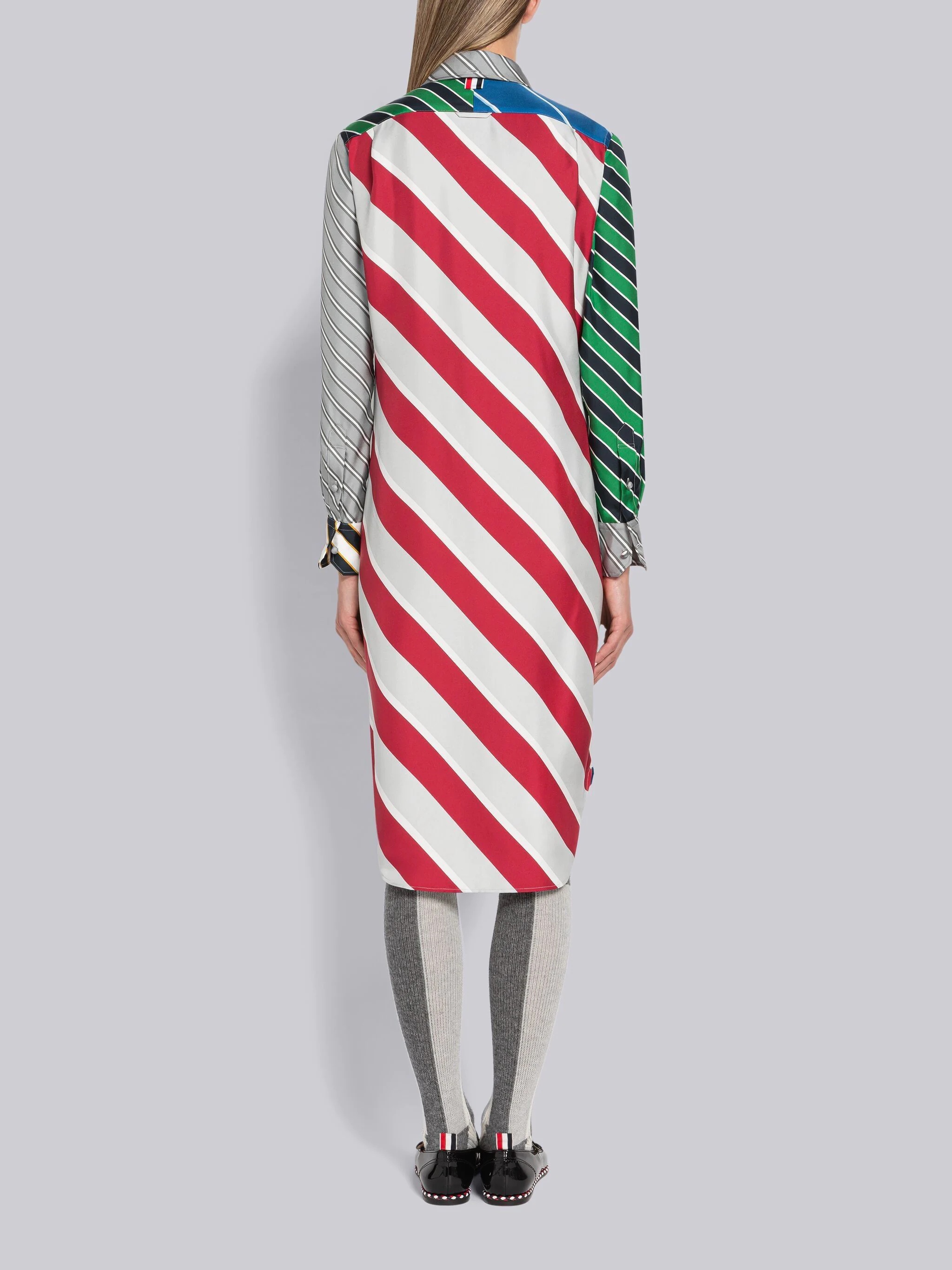 Fun-Mix Awning Stripe Silk Round Collar Shirtdress - 3