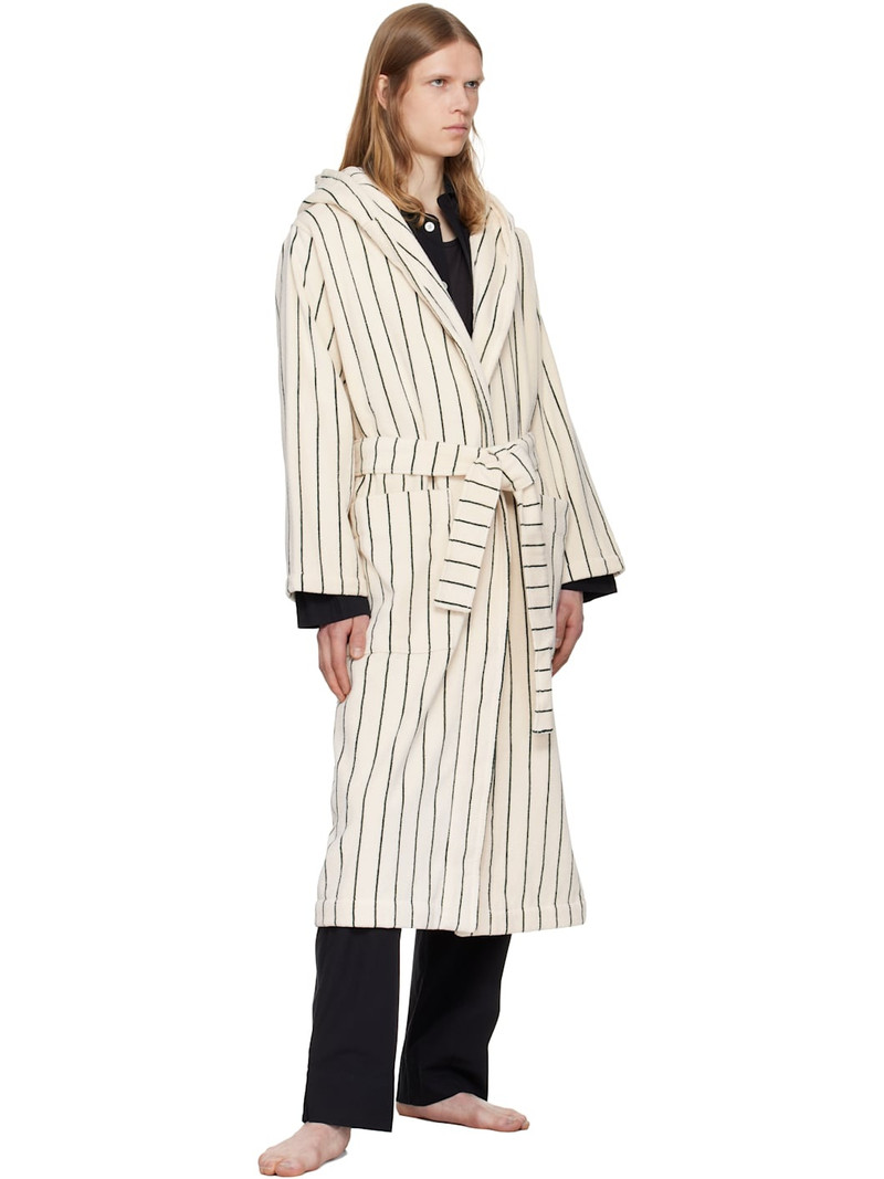 TEKLA Off-White & Green Terry Hooded Bathrobe outlook