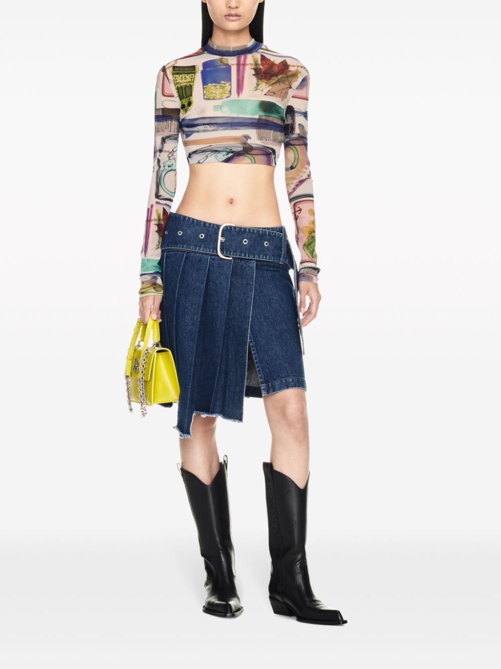 pleated asymmetric denim skirt - 2