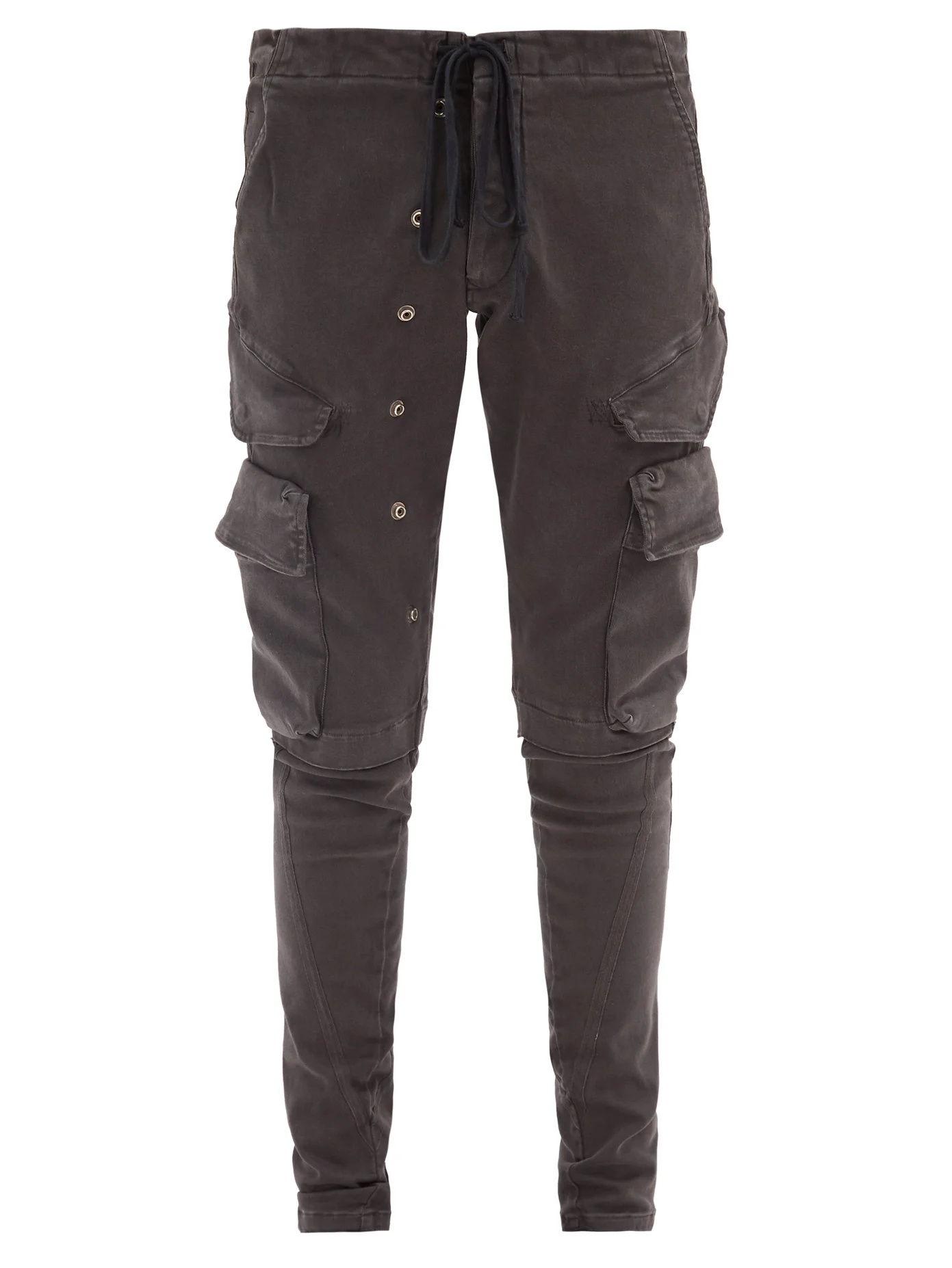 Drawstring-waist cotton-blend denim cargo trousers - 1