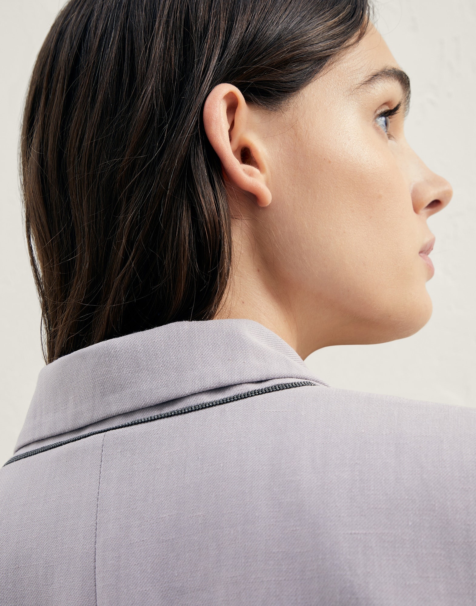 Viscose and linen fluid twill blazer with monili - 3