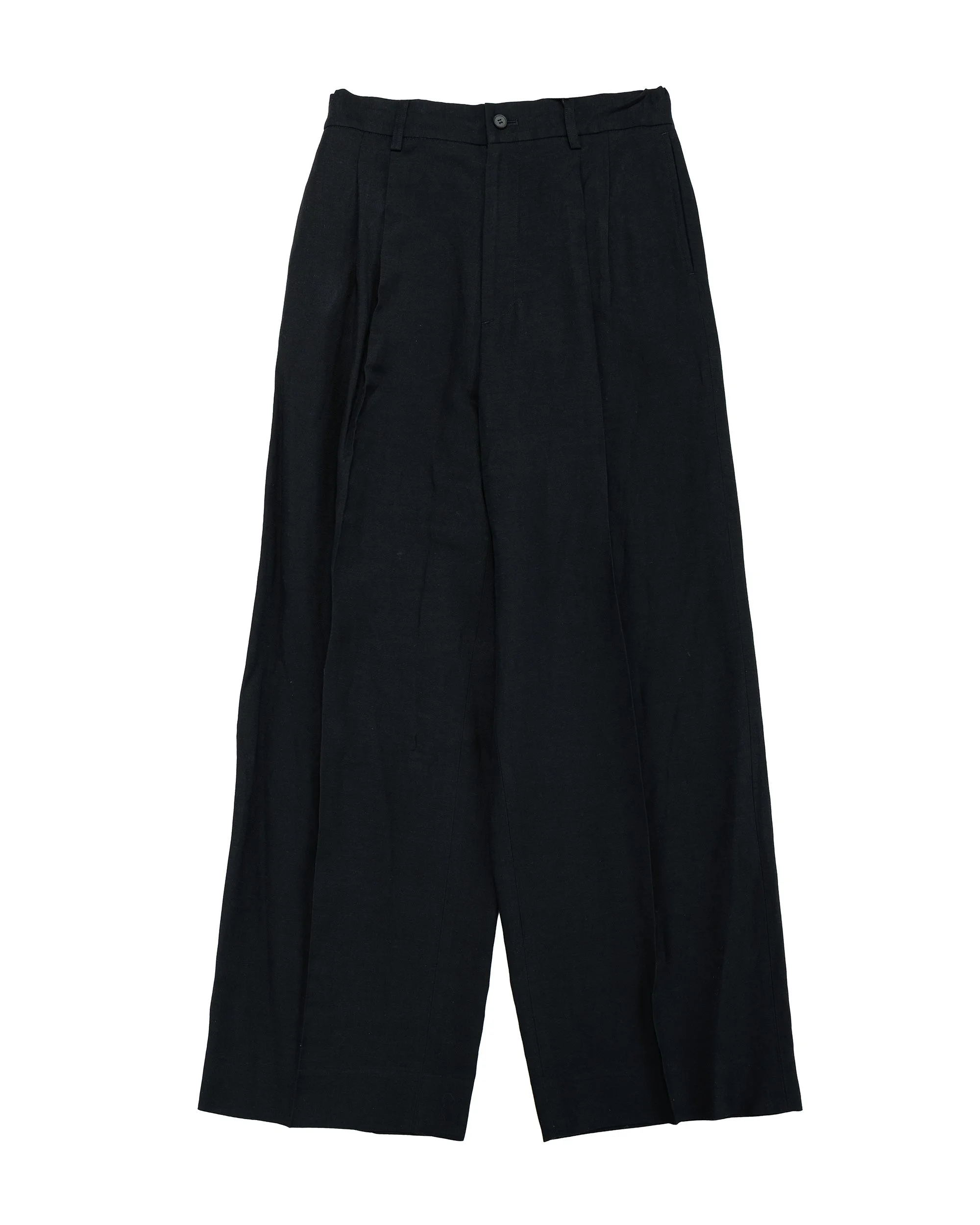 Viscose/Linen/Rayon Twill Easy Long Wide Trousers Black - 1