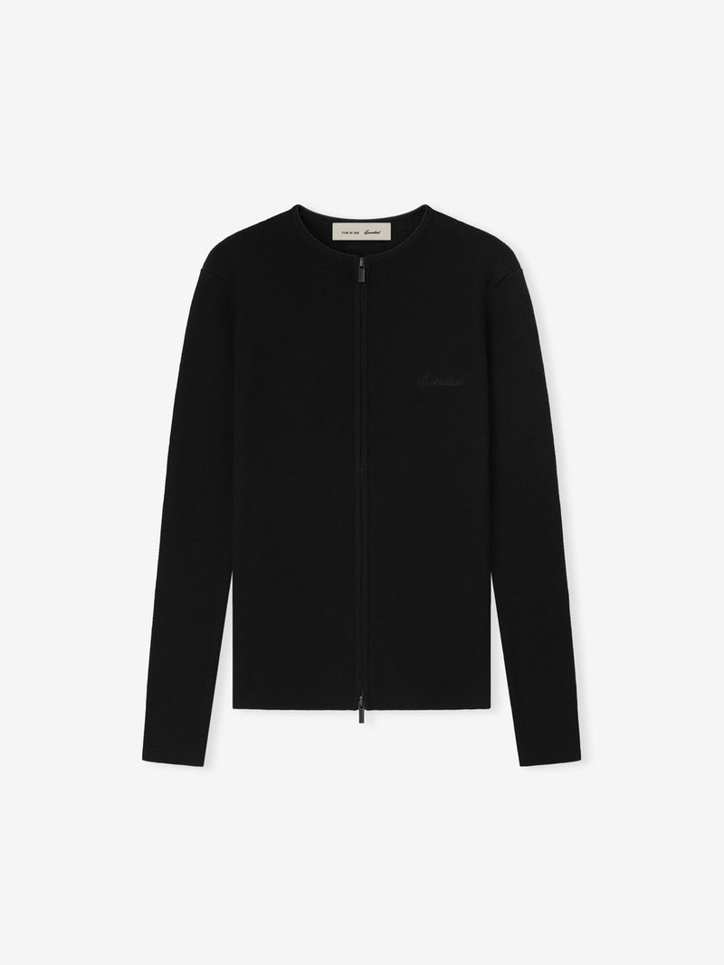 Womens Signature Rib Knit Fitted Long Sleeve Zip Up Tee - 1