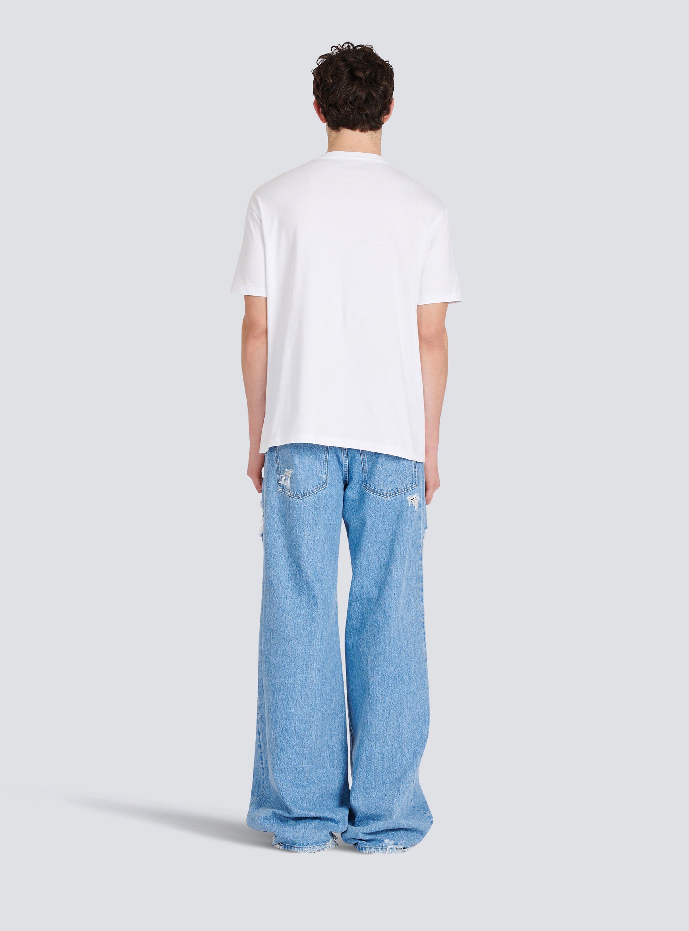 Oversized cotton T-shirt with embroidered Balmain logo - 4