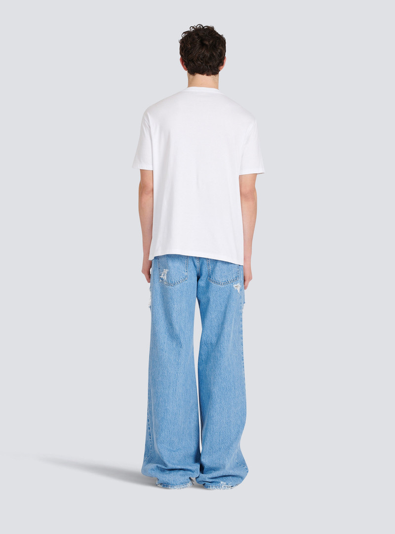 자수 Balmain 로고가있는 대형 코튼 티셔츠 4