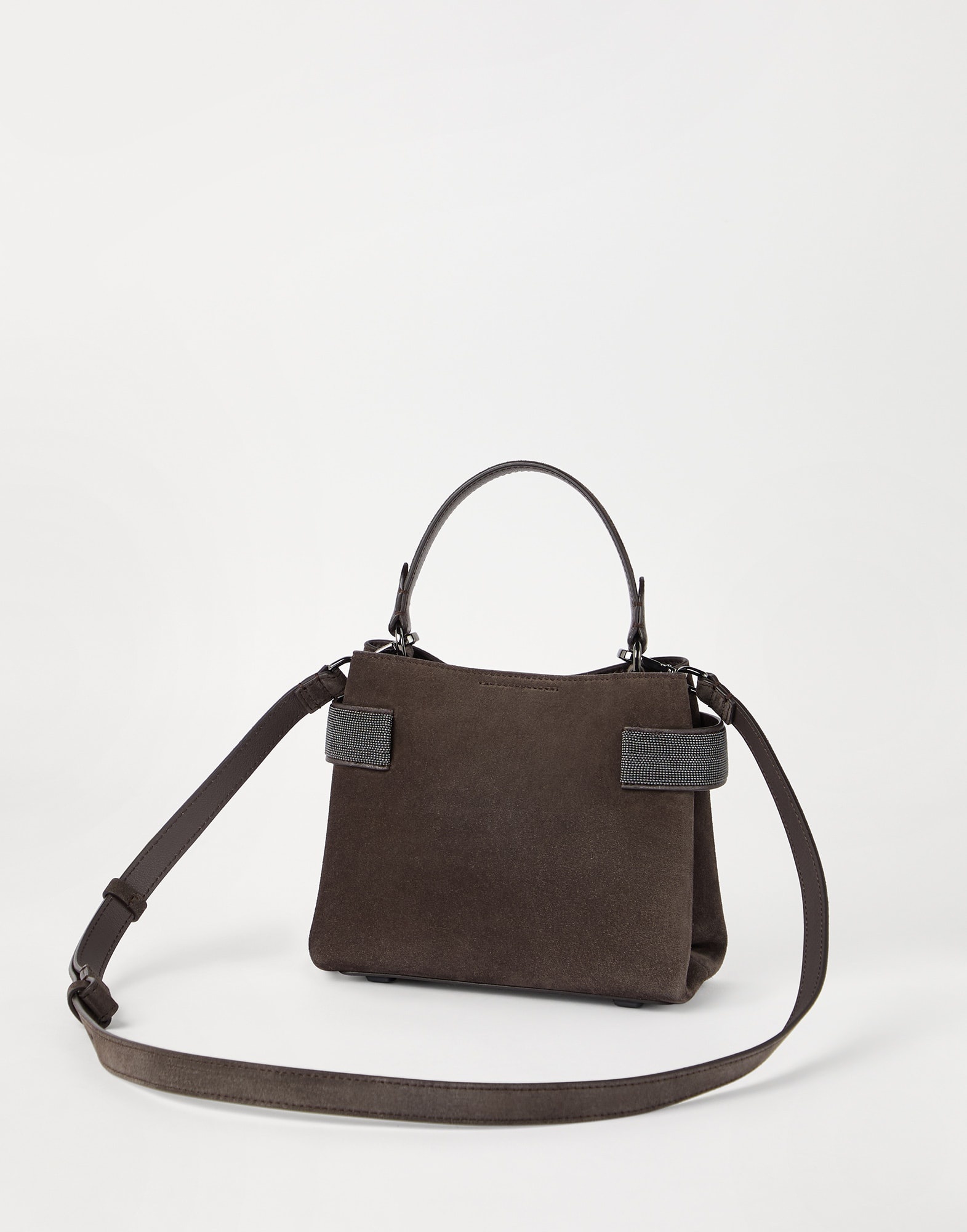 Essence small top-handle bag in suede with precious bands - 2