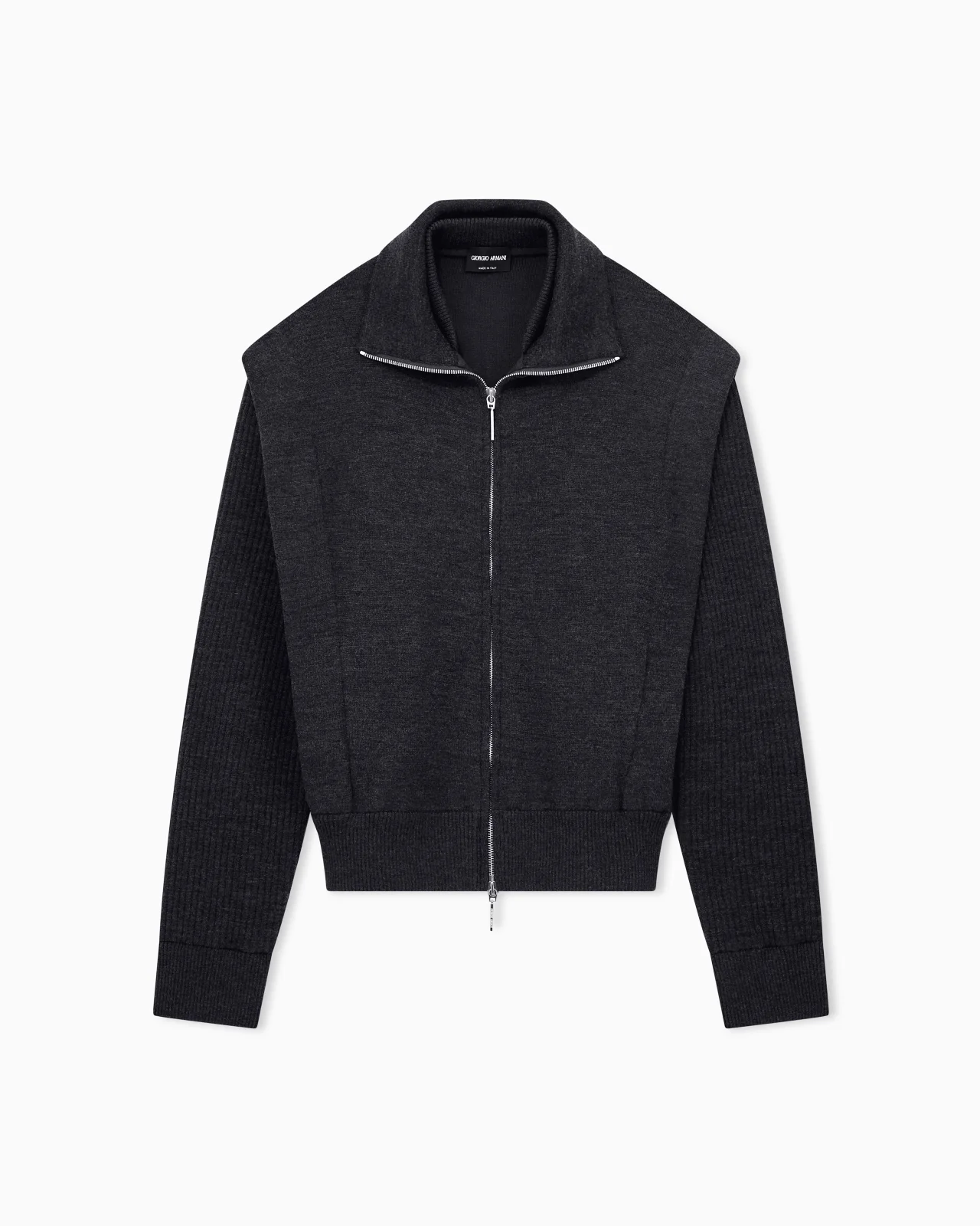 PADDED BLOUSON JACKET IN VIRGIN WOOL WITH RIB KNIT SLEEVES - 1