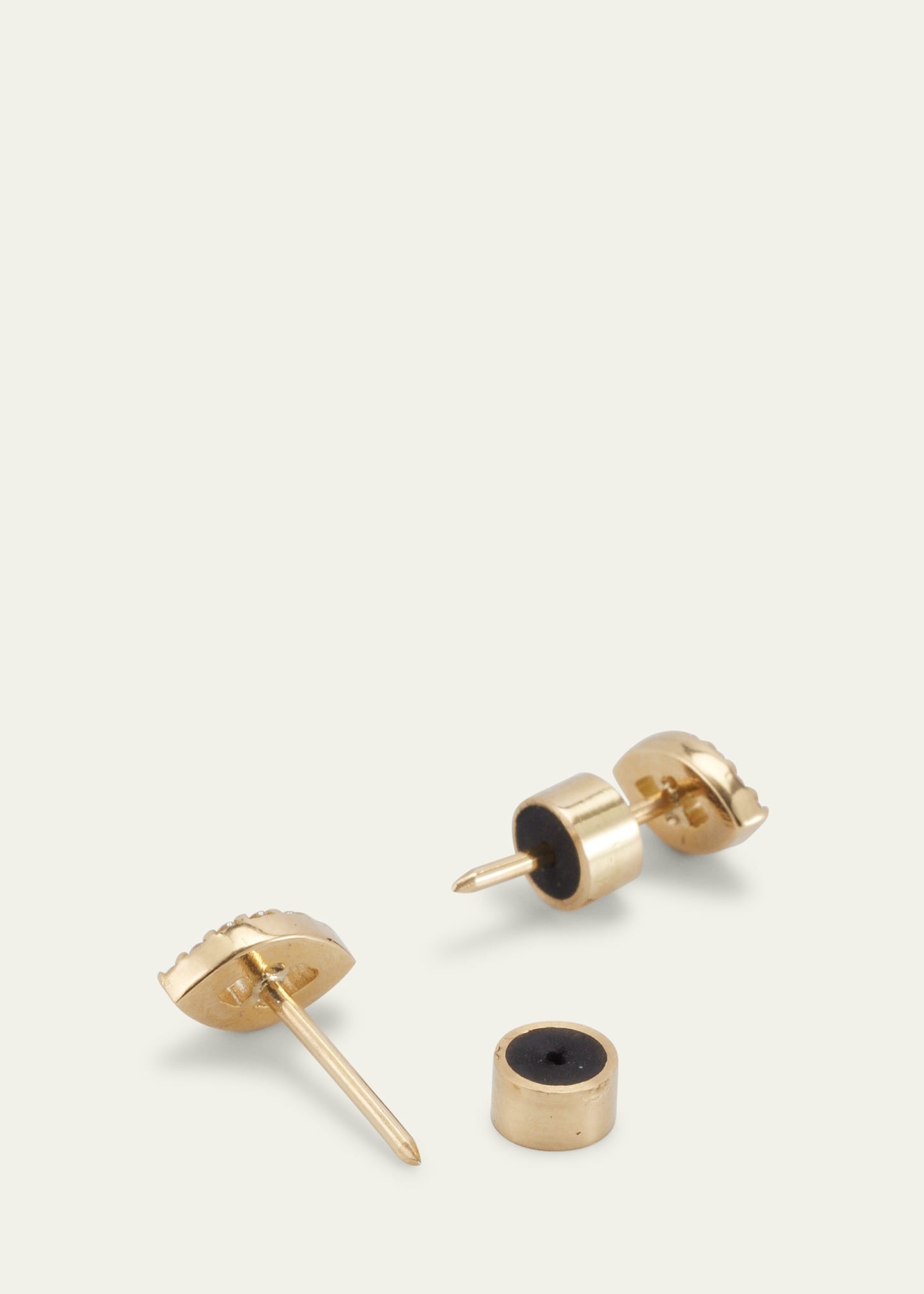 ​18K Gold Kitten Eye Stud Earrings with Diamonds - 4