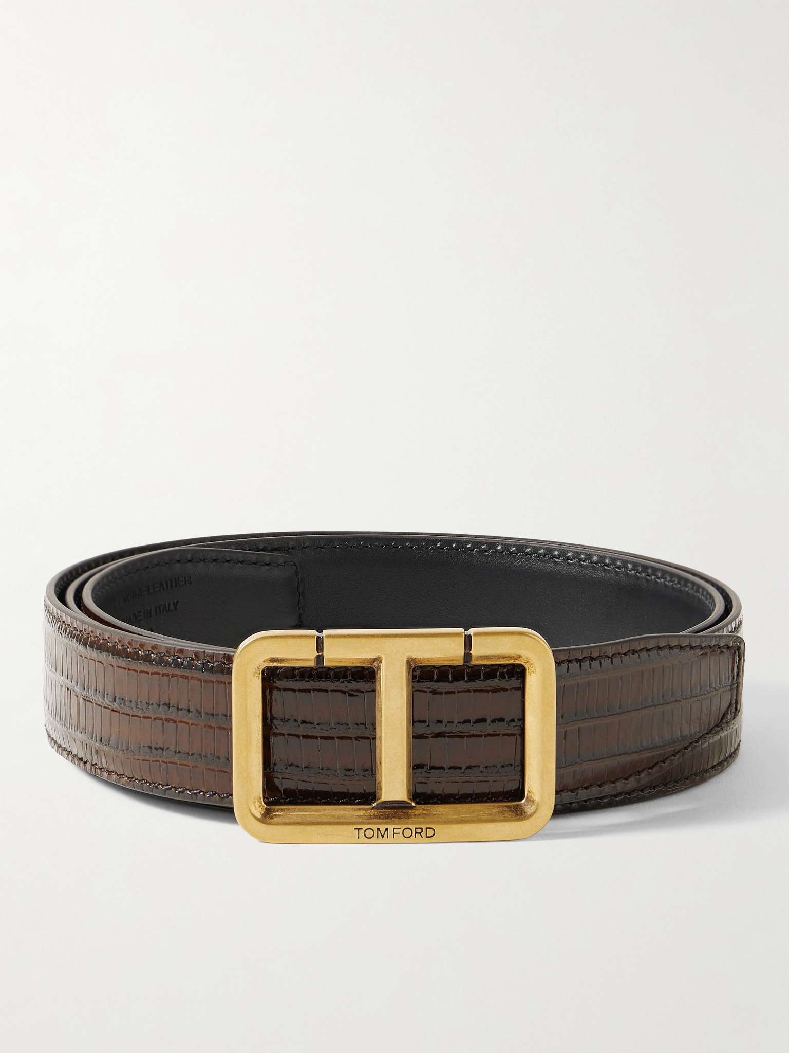 3cm Lizard-Effect Glossed-Leather Belt - 1