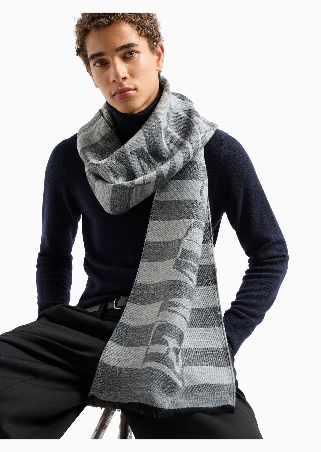 Striped modal-blend scarf with oversized logo - 3