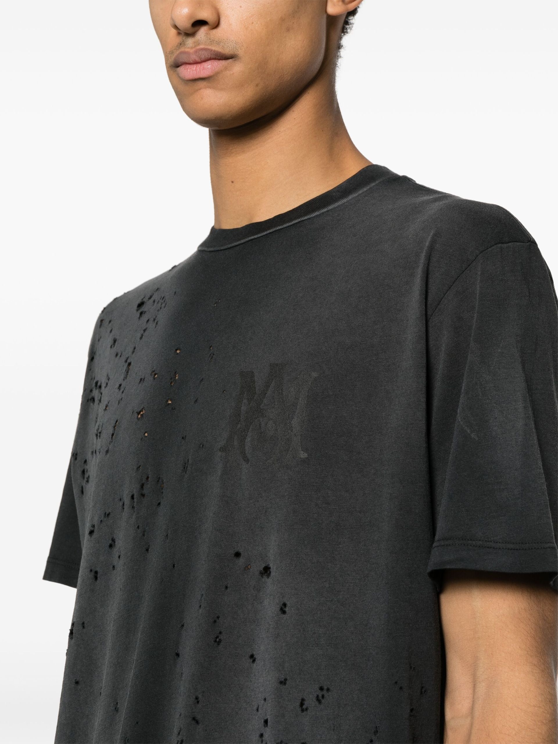 Black MA Logo Print Distressed T-Shirt - 5
