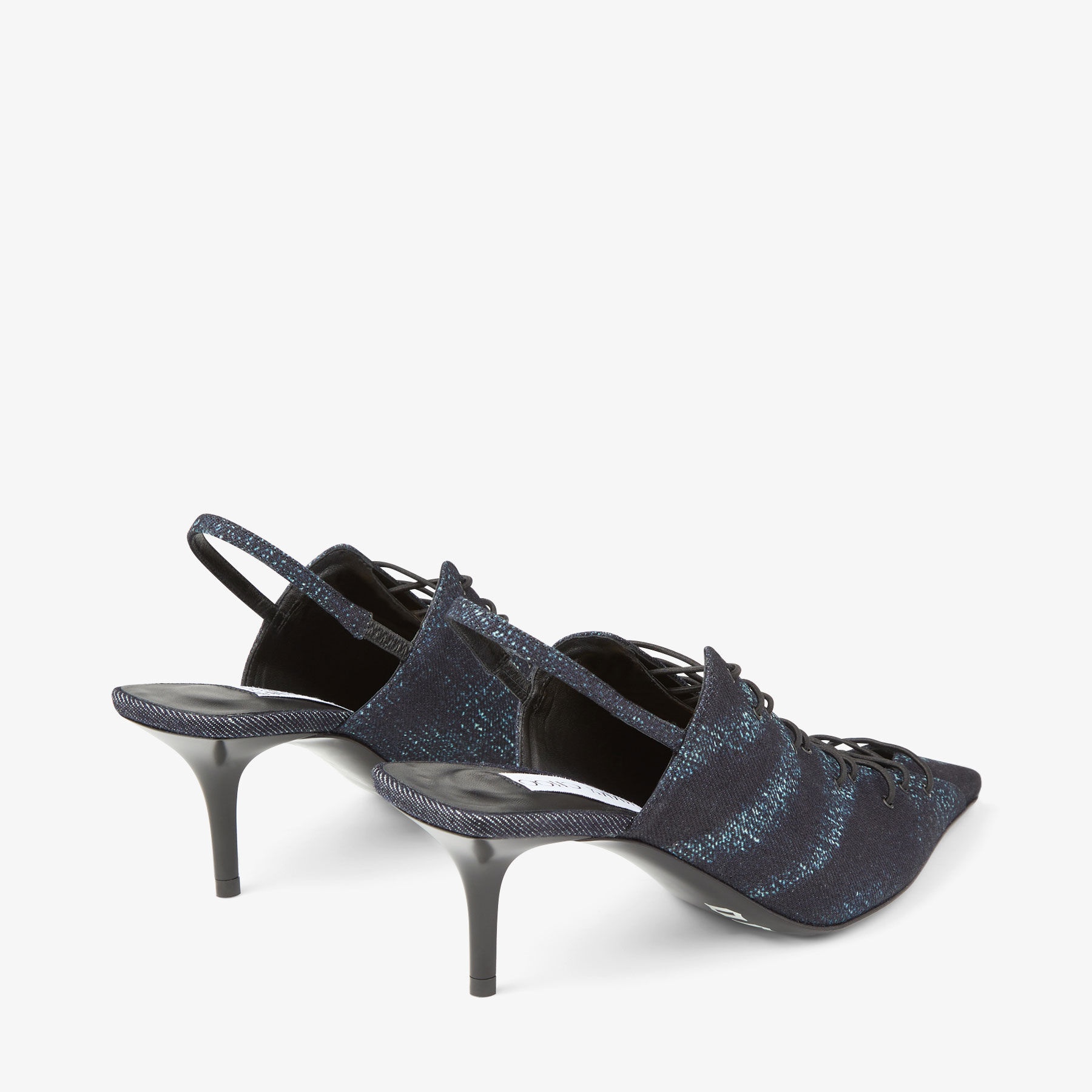 Jimmy Choo / Jean Paul Gaultier Sling Back 60
Denim Print Fabric Sling Back Pumps with Laces - 7