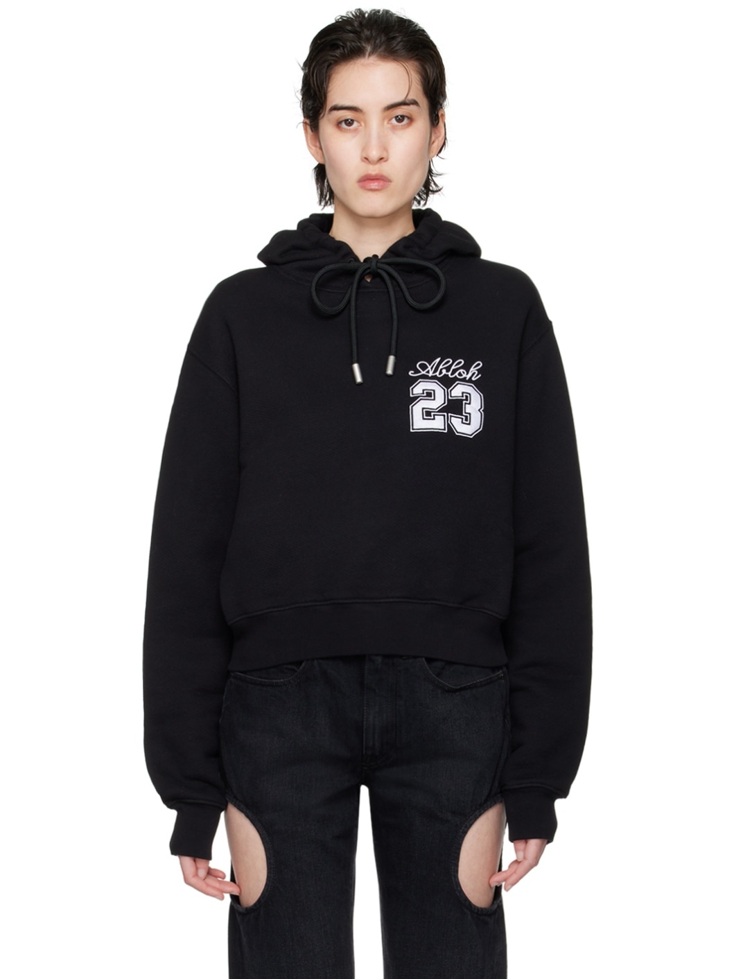 Black Embroidered Hoodie - 1
