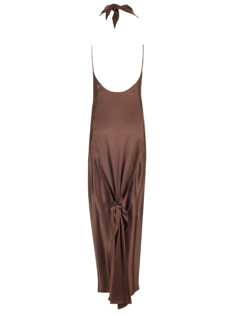 Long Scarf Dress In Silk Satin Dresses Brown - 2