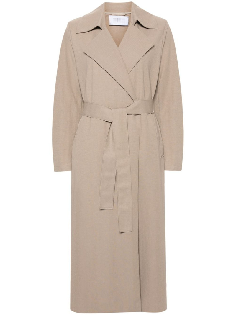 notched-lapel belted trench coat 1