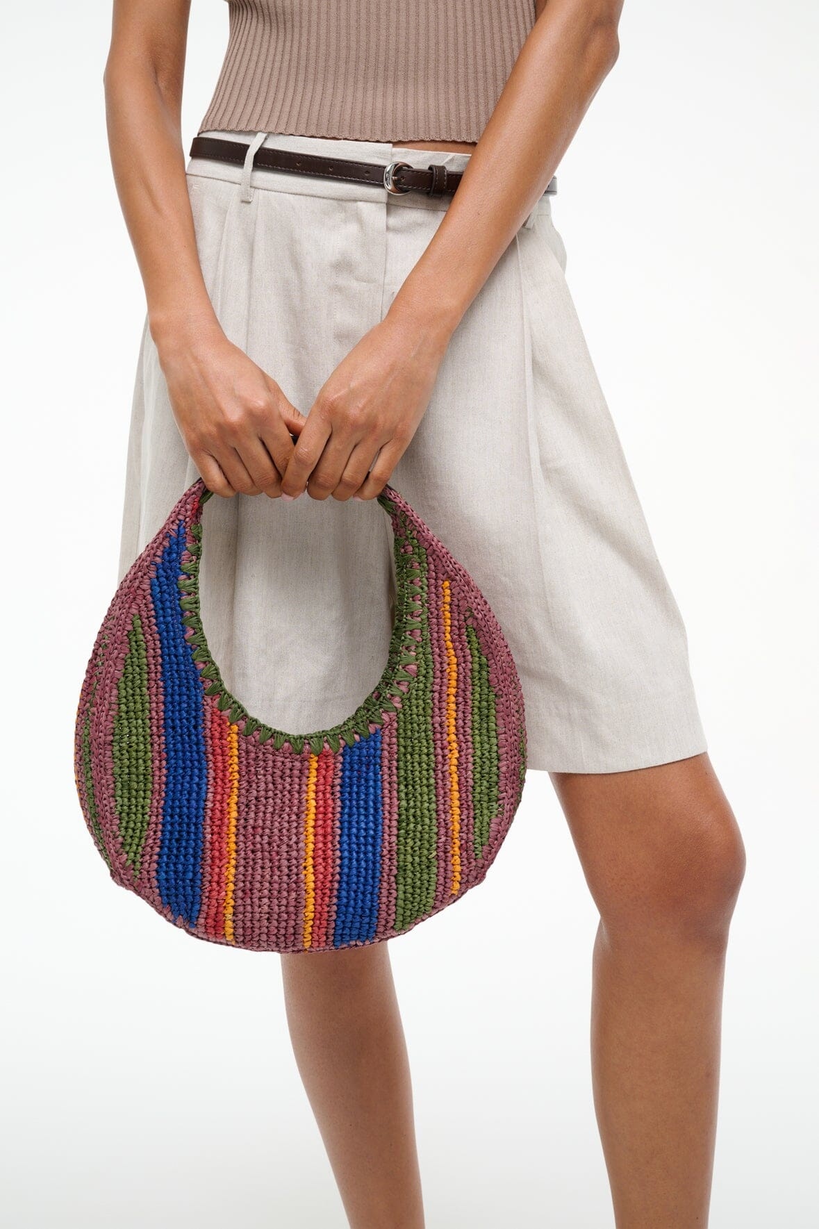 STAUD MOON TOTE BAG JUNGLE STRIPE RAFFIA - 2