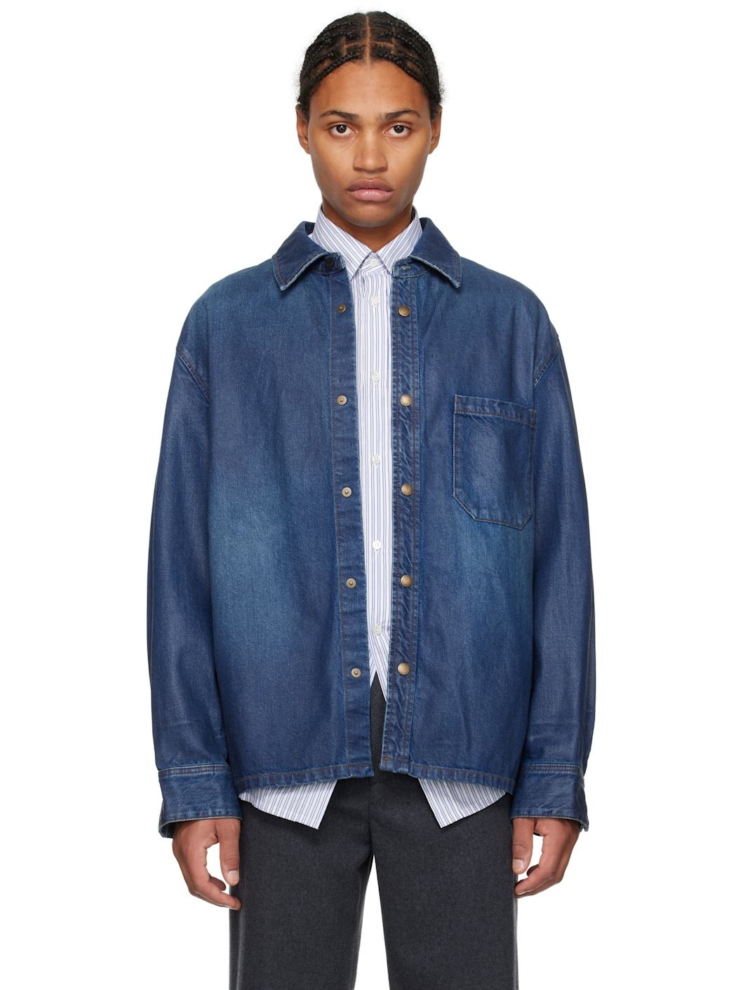 Blue Coated Denim Shirt - 1