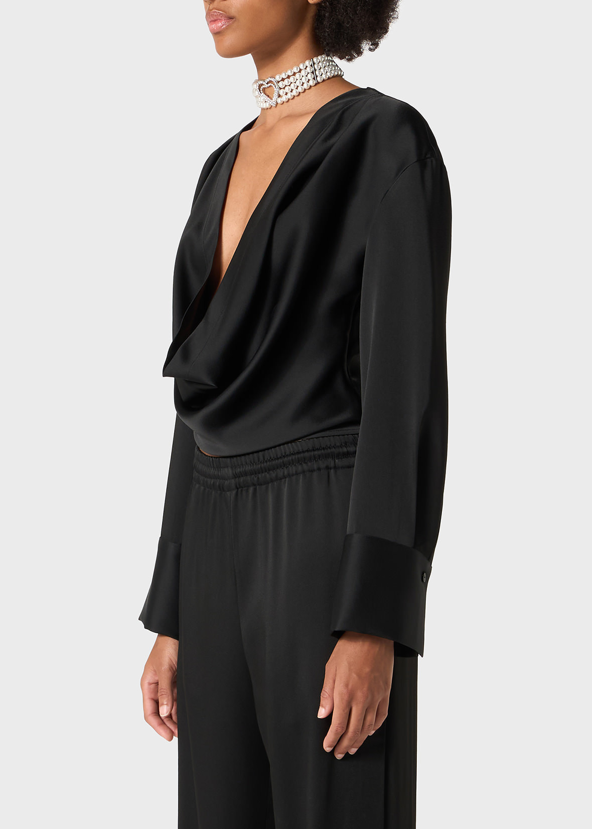 SATIN BLOUSE WITH DRAPED NECKLINE - 5