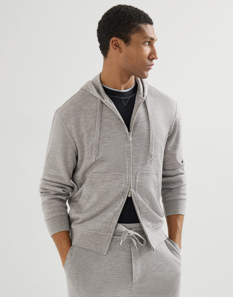 Cashmere and silk French terry hooded sweatshirt with zipper 5