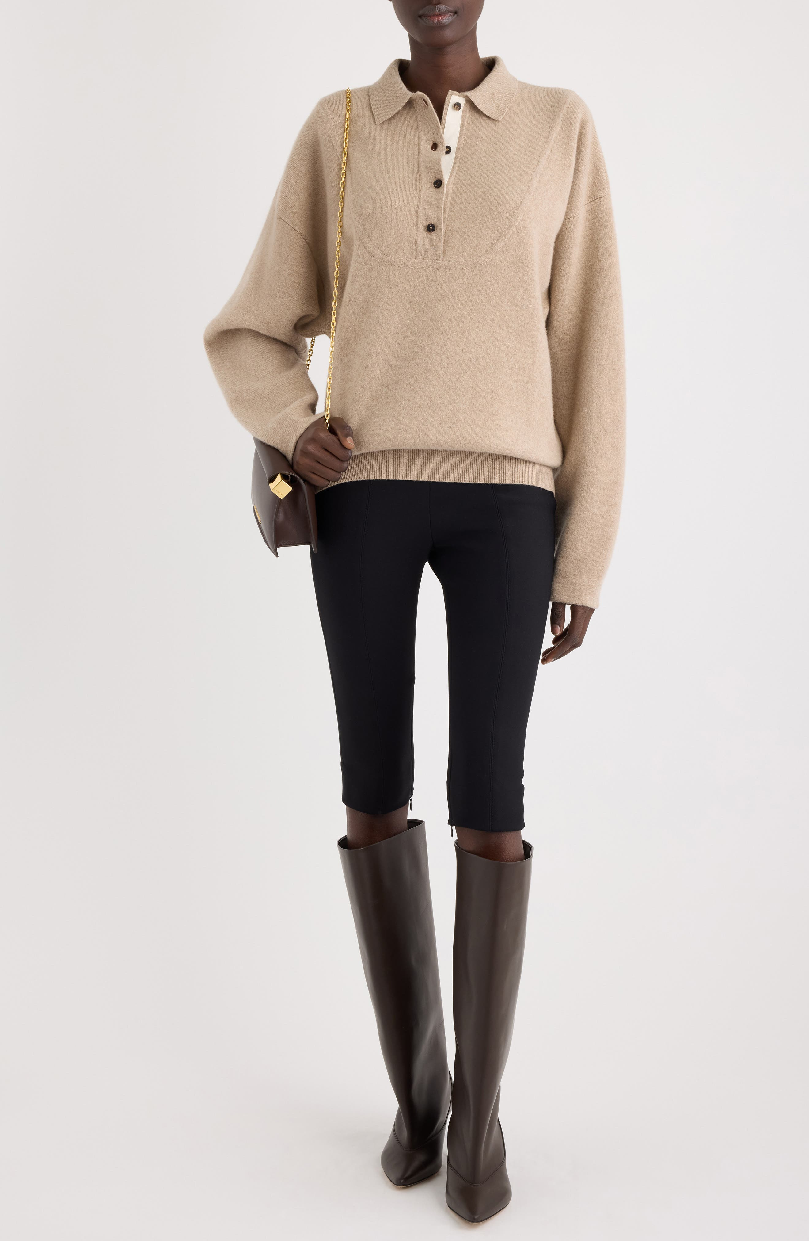Jacquemus La Maille Vareuse Pallone Merino Wool & Cashmere Polo Sweater in Beige at Nordstrom - 2